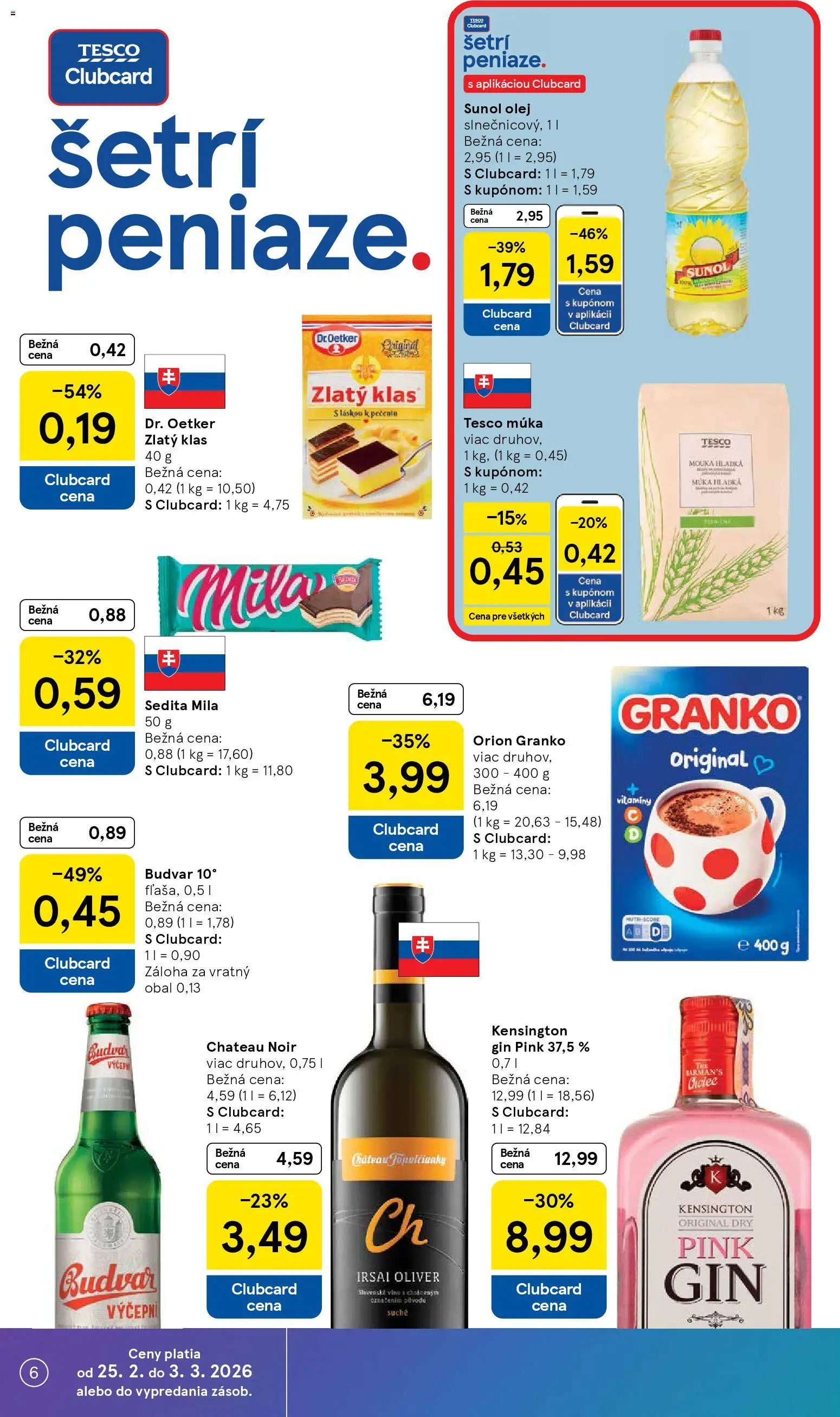 Nové Tesco akcie – leták je platný od 25.02.2026 | Strana: 6 | Produkty: Víno, Budvar, Mila, Granko