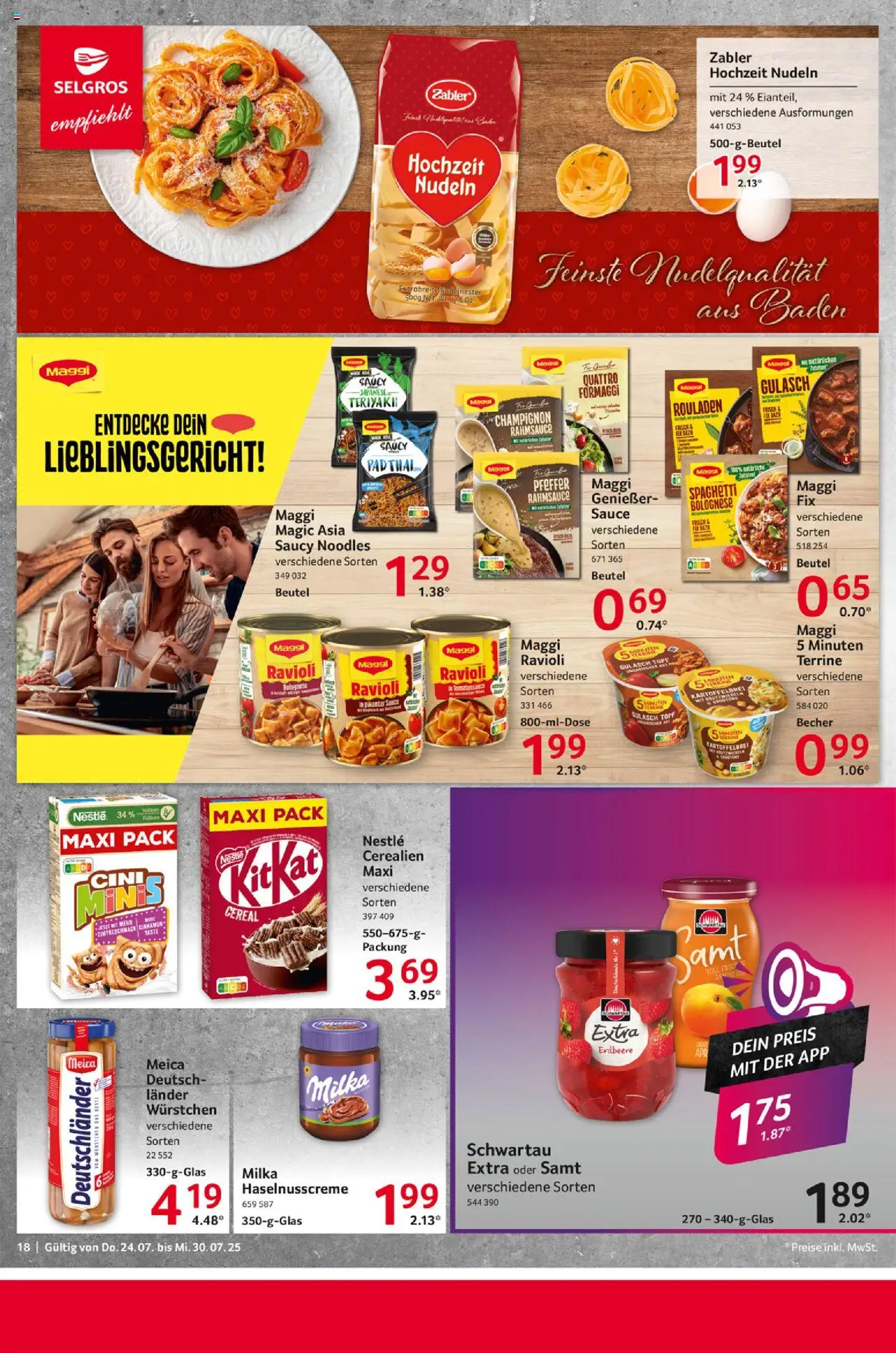 Selgros Prospekt 	 - gültig ab dem 24.07.2025 | Seite: 18 | Produkte: Maggi, Milka, Gulasch, Nudeln