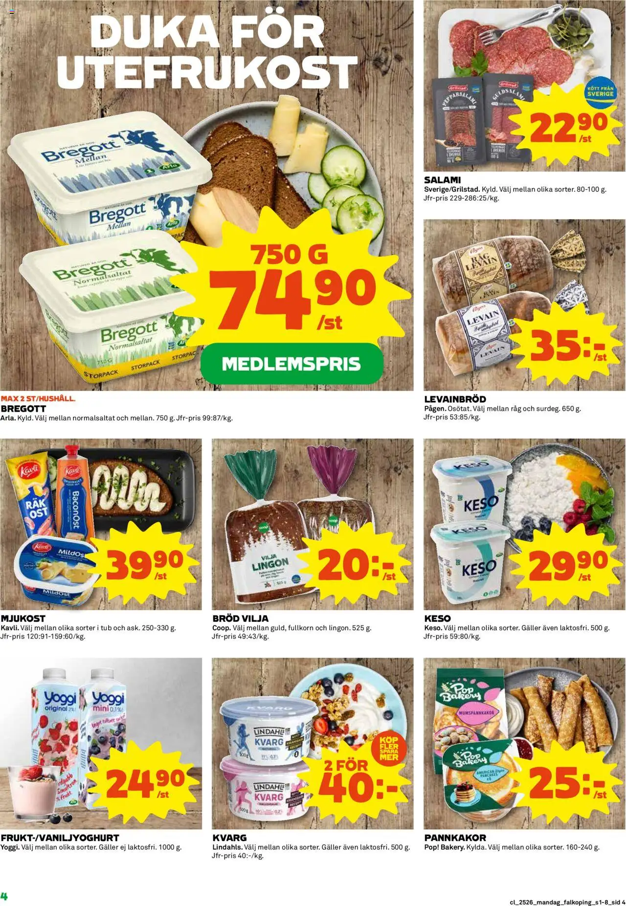Coop reklamblad aktuell från 23.06.2025 | Sida: 4 | Produkter: Bregott, Levain, Mjukost, Yoggi