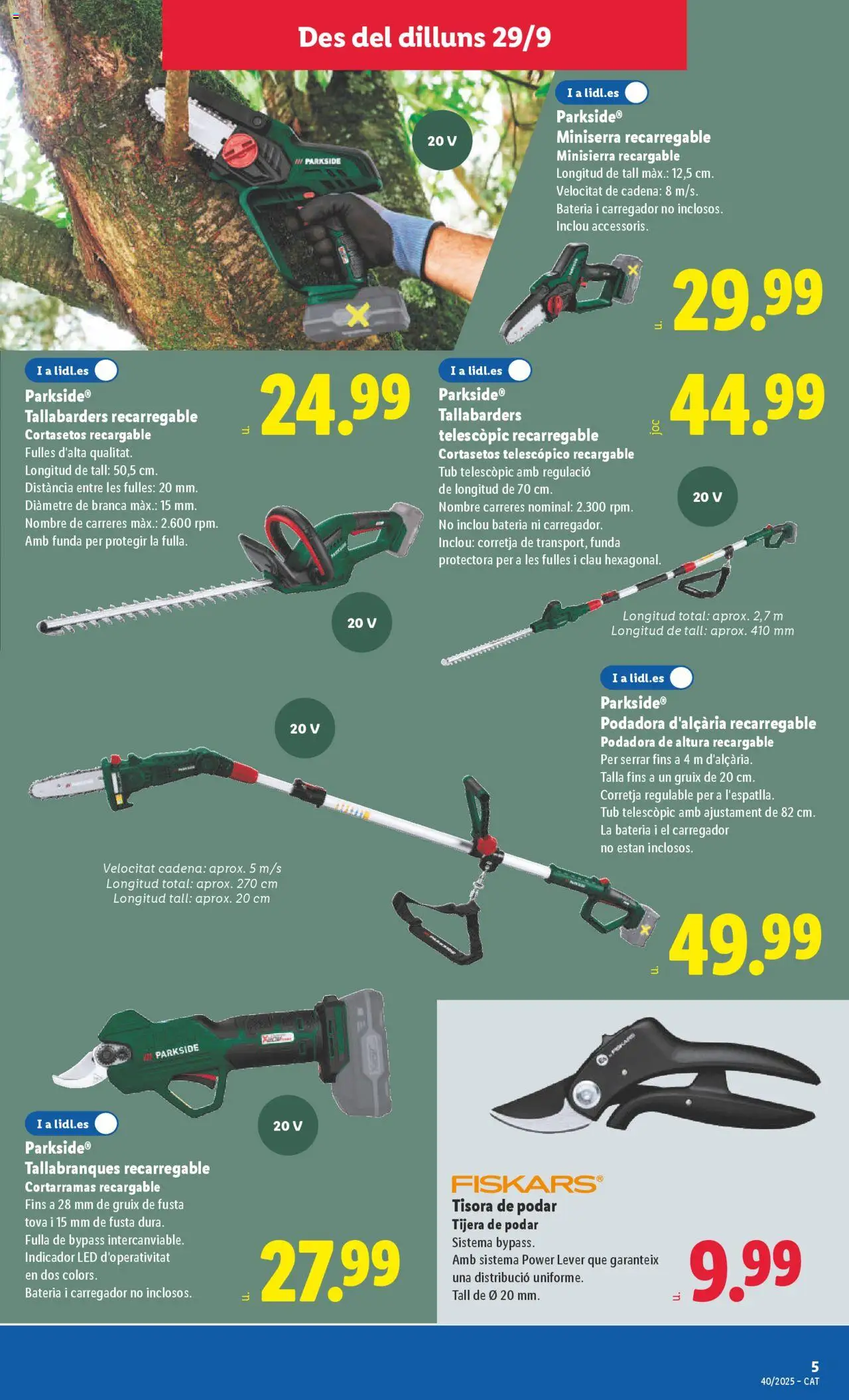 Lidl folleto de bazar │ válido desde el 29.09.2025 | Página: 5 | Productos: Cortasetos, Funda, Batería