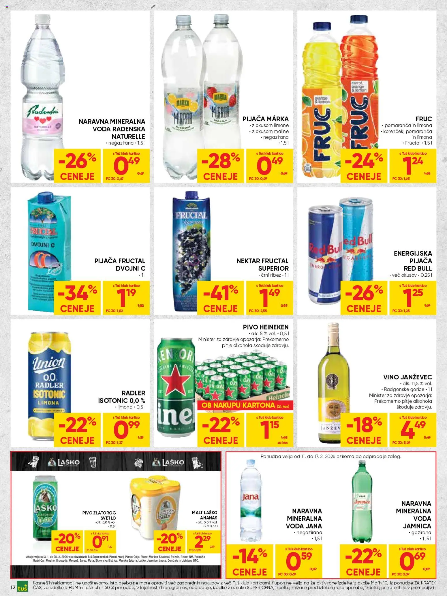 Novi Tuš katalog ponudbe – veljaven od 04.02.2026 | Stran: 12 | Izdelki: Kos, Pivo, Maline, Limona