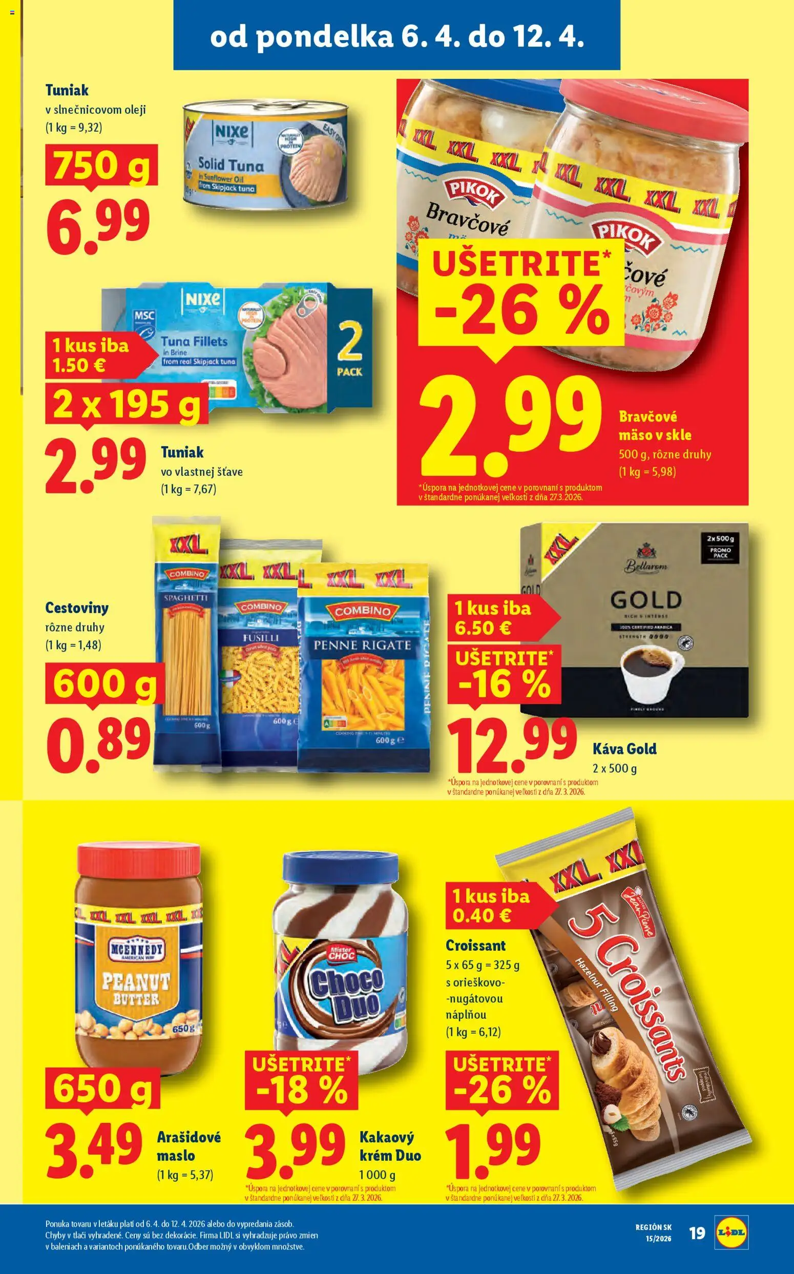 Nové Lidl akcie – leták je platný od 06.04.2026 | Strana: 21 | Produkty: Penne, Tuniak, Croissant, Protein
