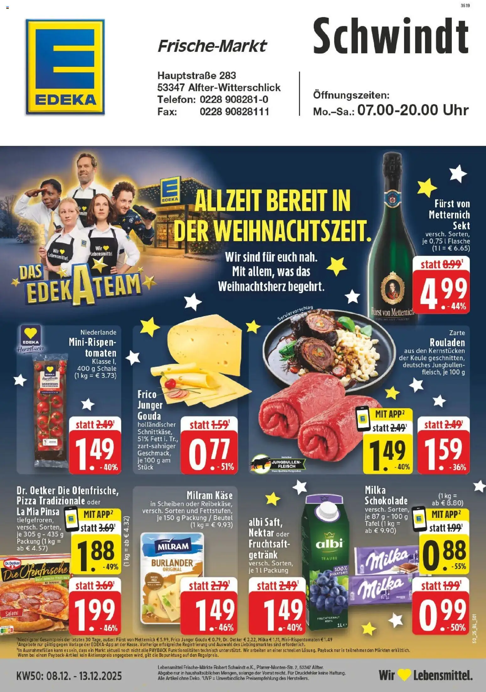 Edeka prospekt Alfter-Witterschlick	 – gültig ab 07.12.2025 | Seite: 1 | Produkte: Käse, Tomaten, Ofenfrische, Milram