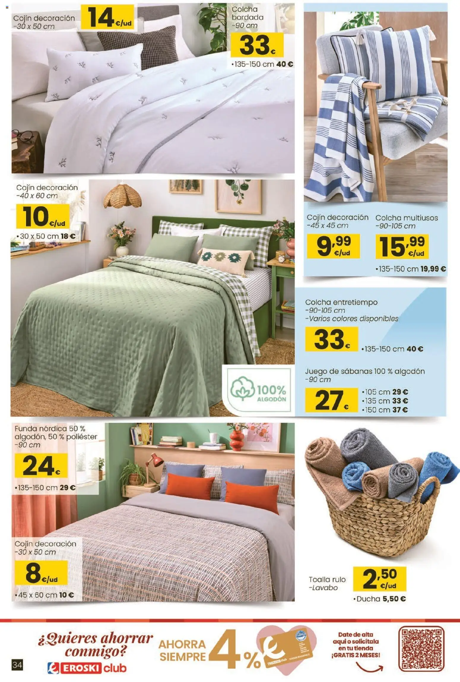 Eroski Qué planazo │ válido desde el 26.03.2026 | Página: 34 | Productos: Juego de sábanas, Funda, Cojín, Ducha