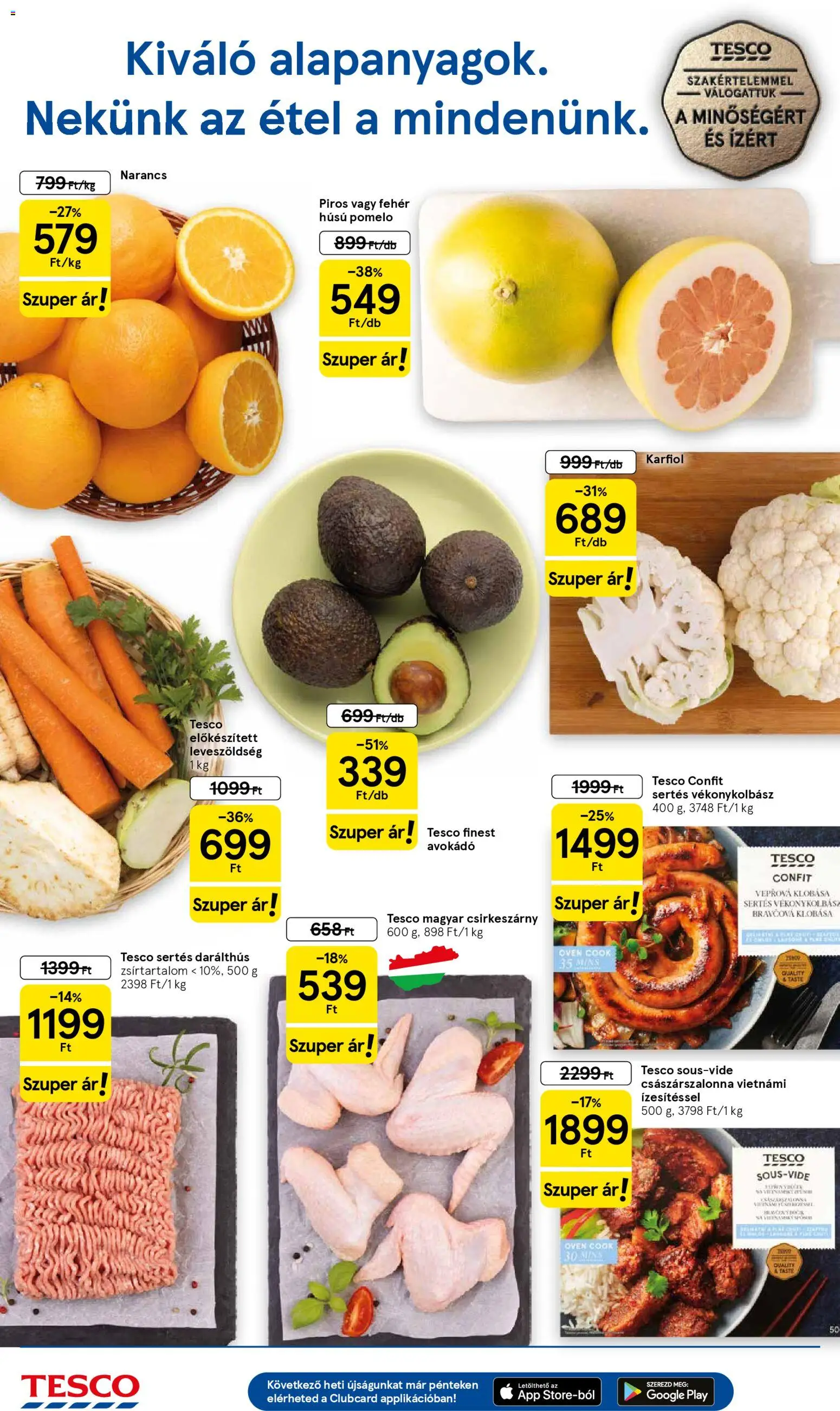 Tesco akciós ujság - amely érvényes a következő dátumtól: 02.01.2026 | Oldal: 2 | Termékek: Karfiol, Pomelo, Császárszalonna, Avokádó