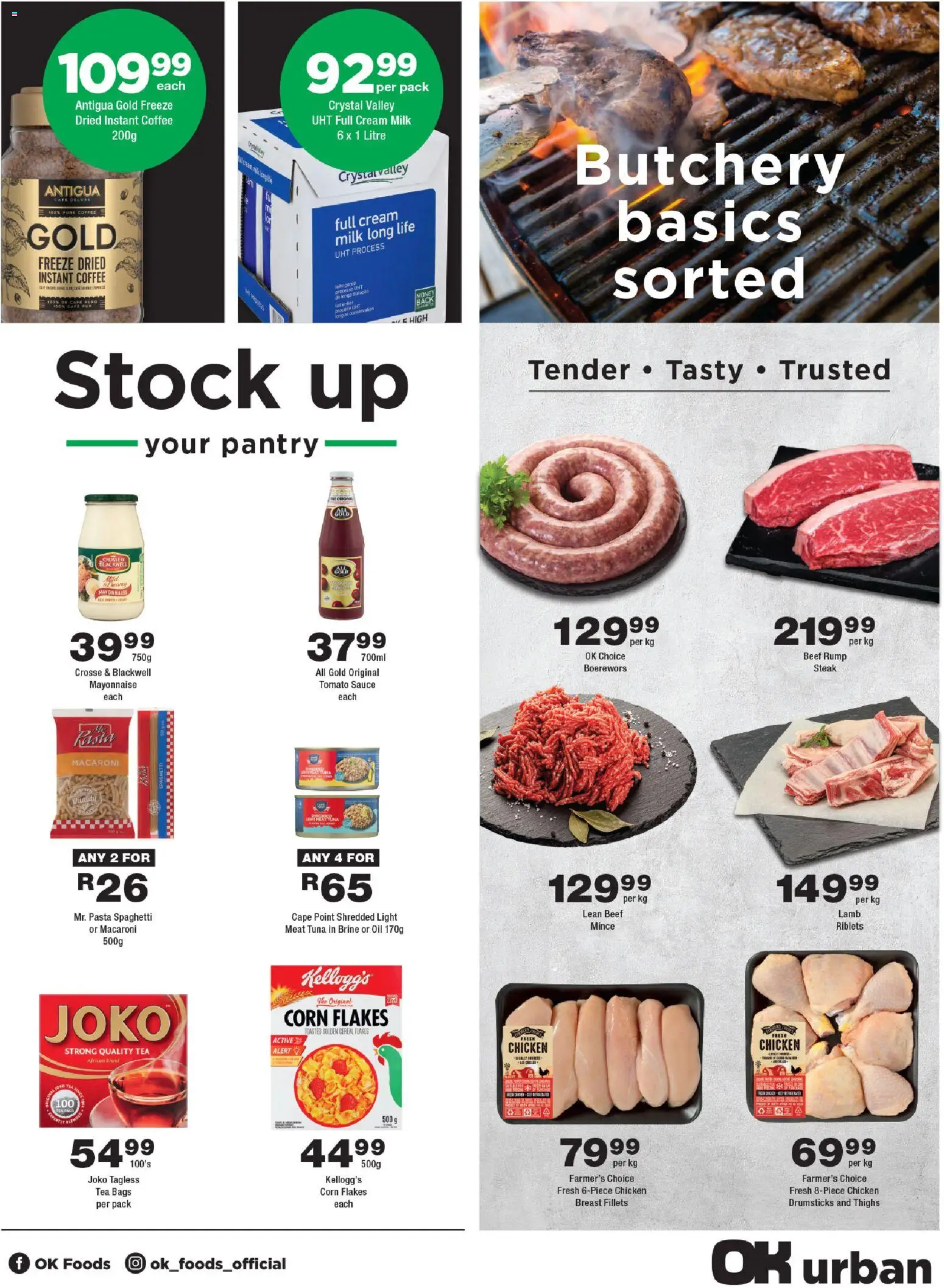 New OK Foods catalogue – valid from 27.10.2025 | Page: 3 | Products: Corn, Chicken, Beef, Cream