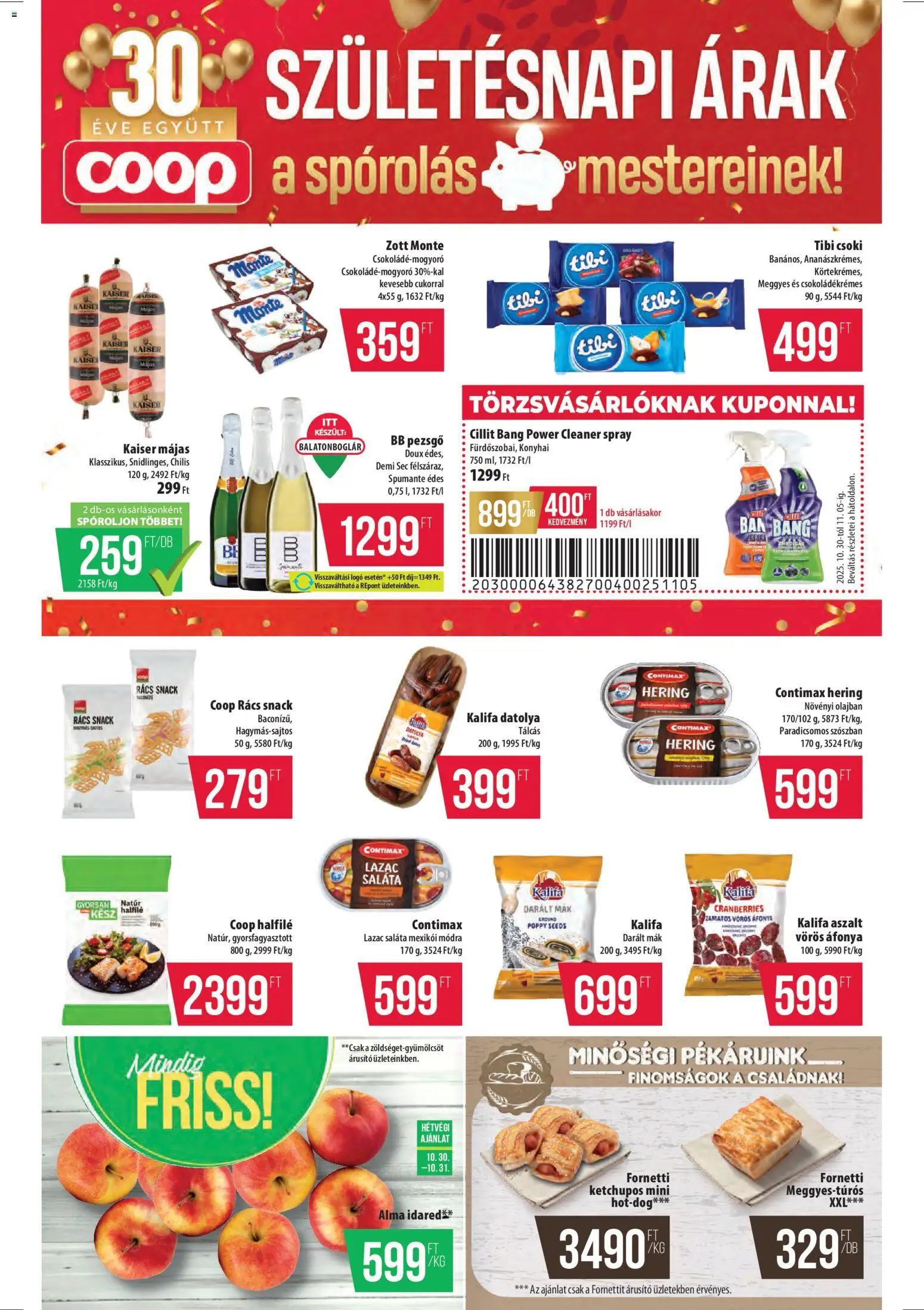 COOP akciós ujság - amely érvényes a következő dátumtól: 30.10.2025 | Oldal: 4 | Termékek: Datolya, Áfonya, Hering, Saláta