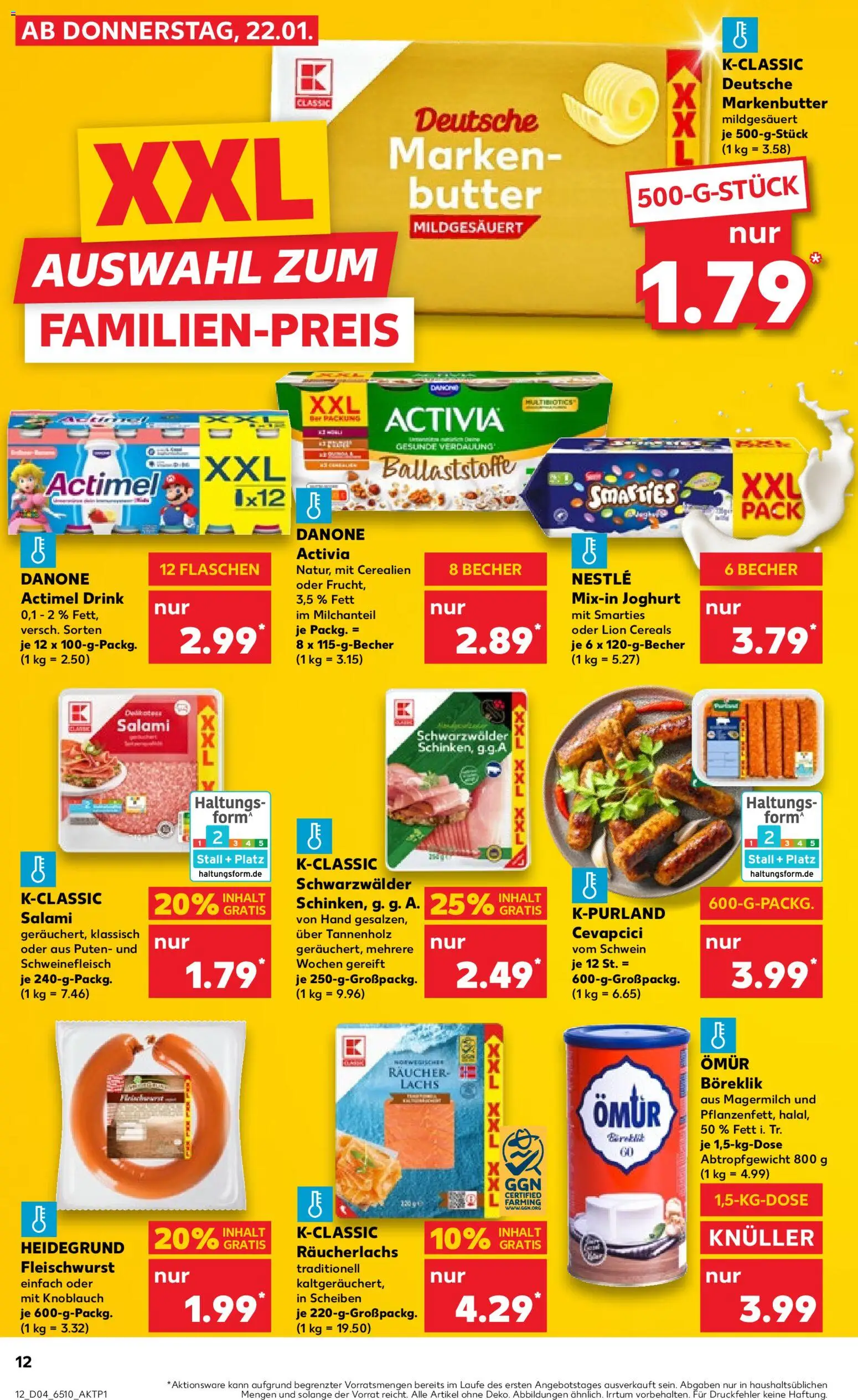 Kaufland prospekt Köln	 – gültig ab 22.01.2026 | Seite: 12 | Produkte: Actimel, Danone activia, Cevapcici, Knoblauch