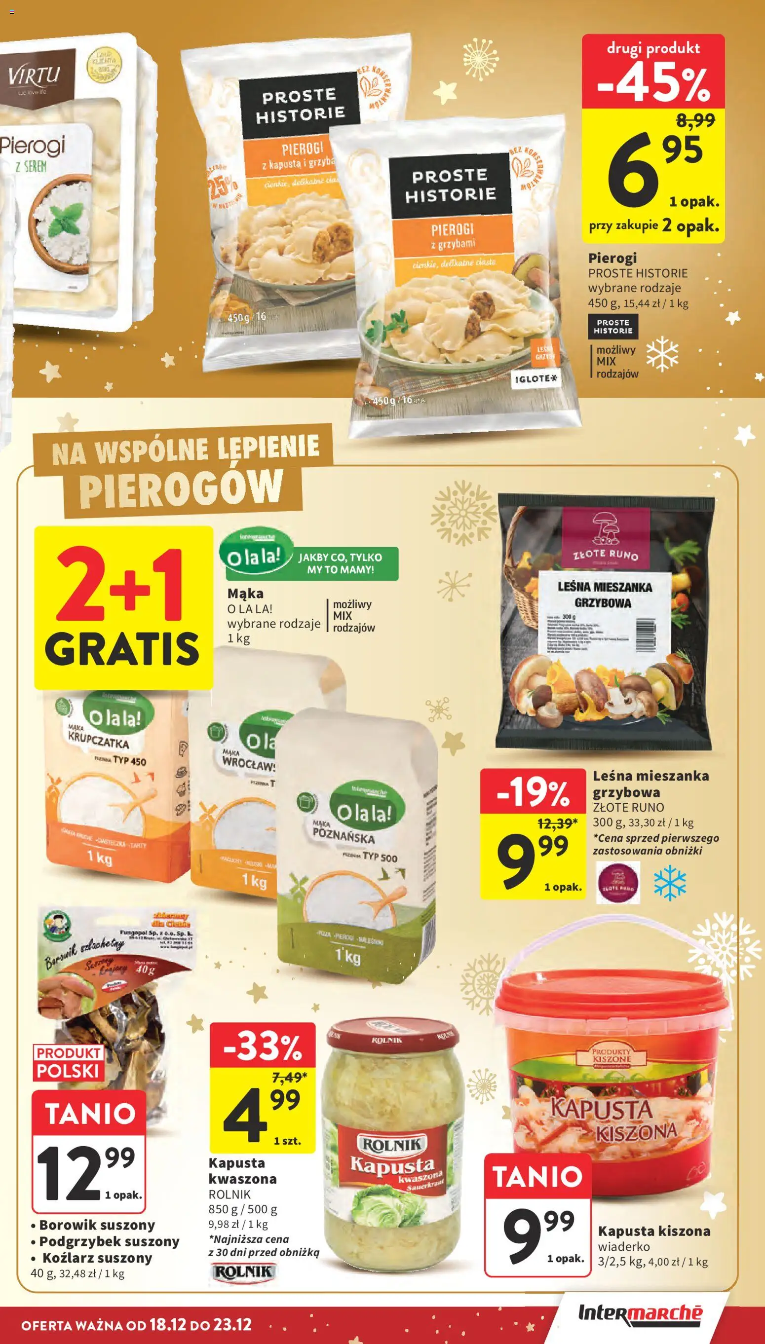 Intermarche Gazetka od 18.12.2025 | Strona: 19 | Produkty: Kapusta, Pierogi, Mąka krupczatka, Ciasteczka
