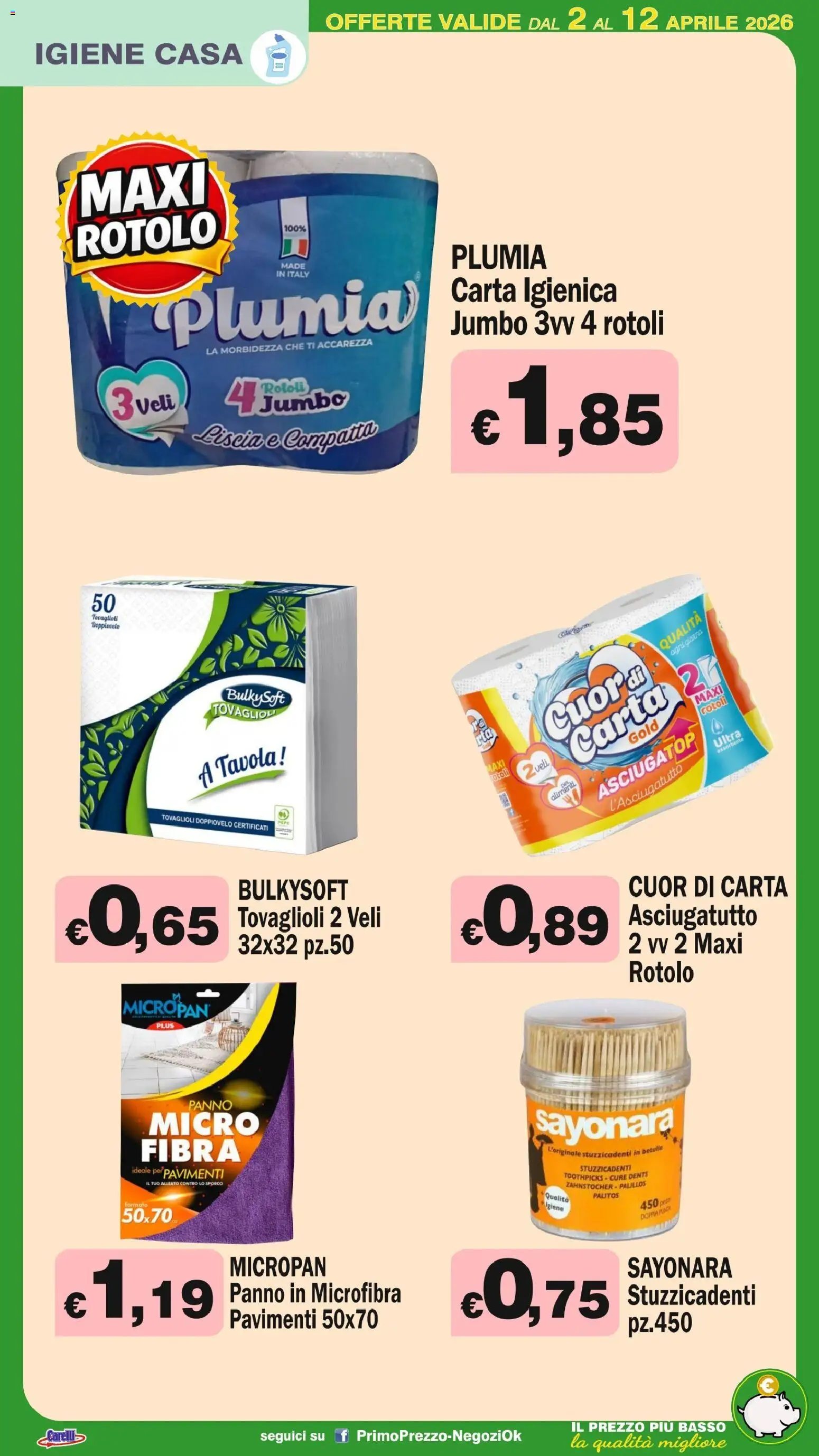 Volantino Primo Prezzo del 02.04.2026 | Pagina: 25 | Prodotti: Carta igienica, Asciugatutto
