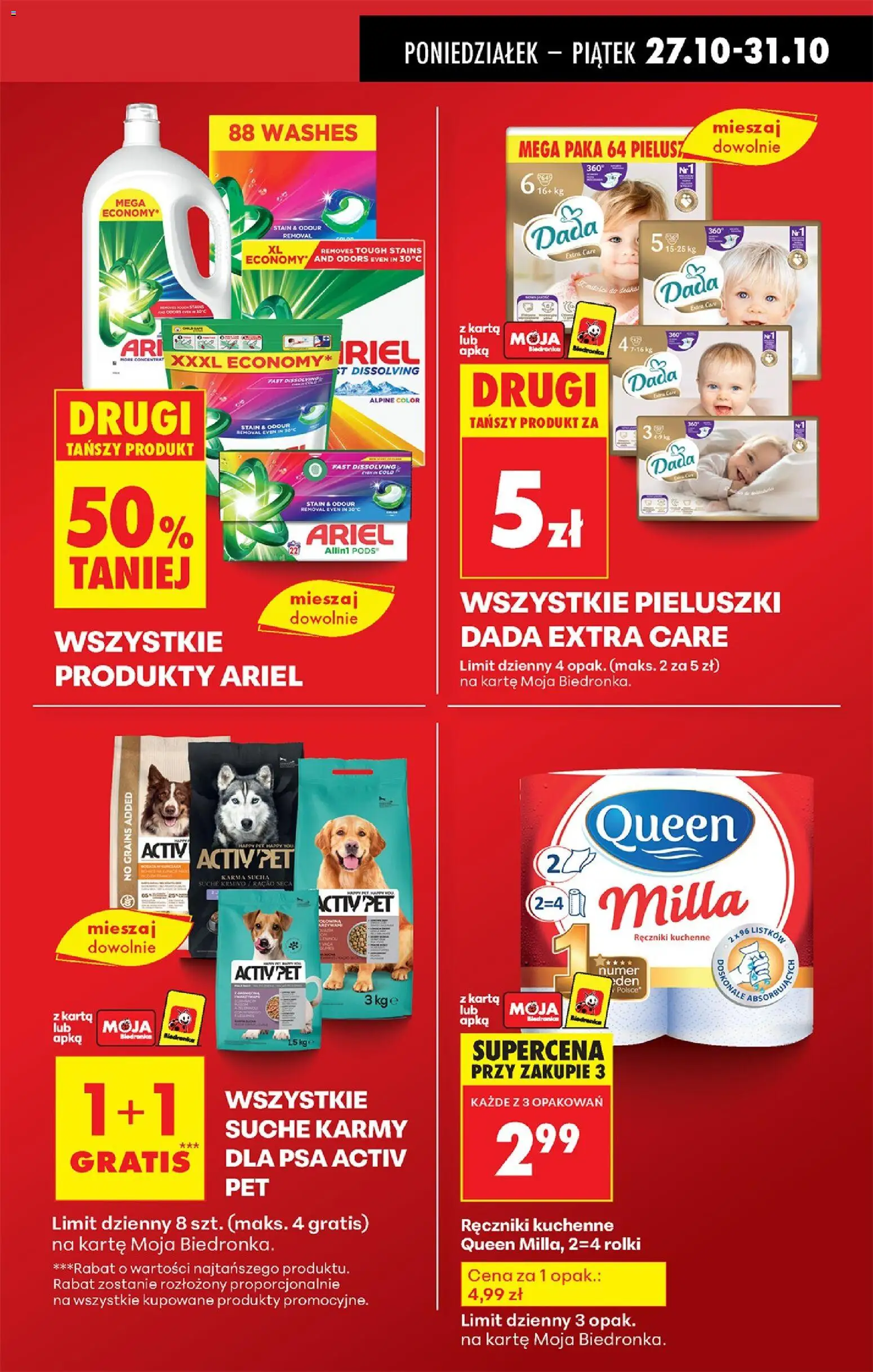 Biedronka gazetka od 27.10.2025 | Strona: 15 | Produkty: Ręczniki kuchenne, Rolki, Ariel, Detergent