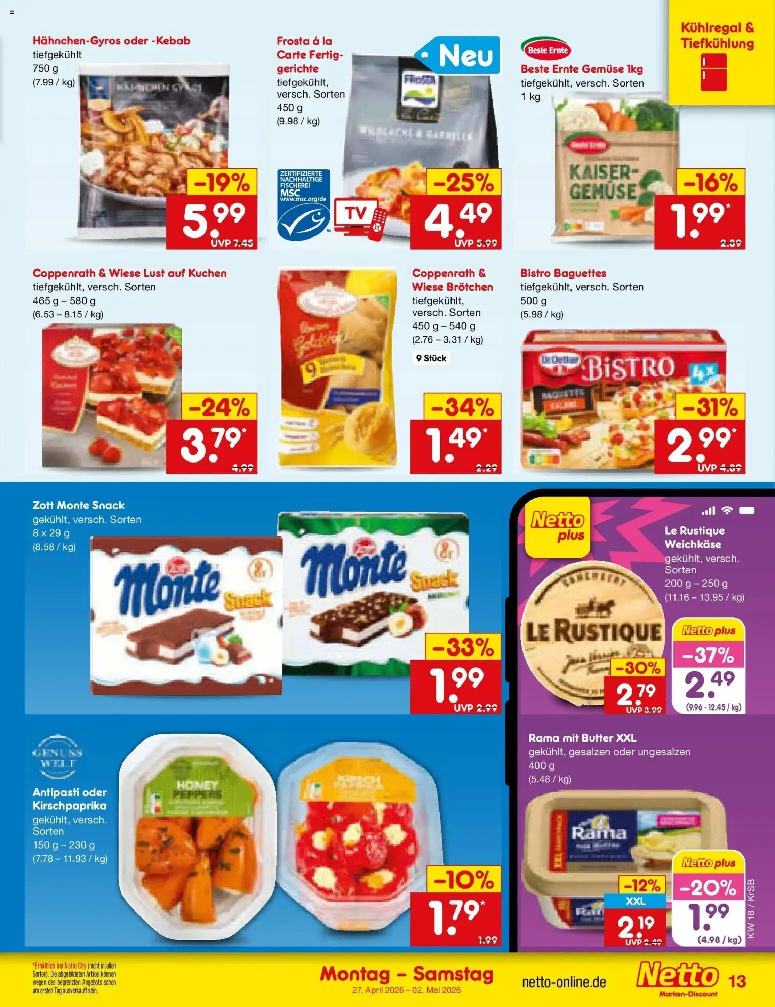 Netto Marken-Discount Prospekt Jüchen	 – gültig ab 27.04.2026 | Seite: 15 | Produkte: Rama, Butter, Gemüse, Kuchen