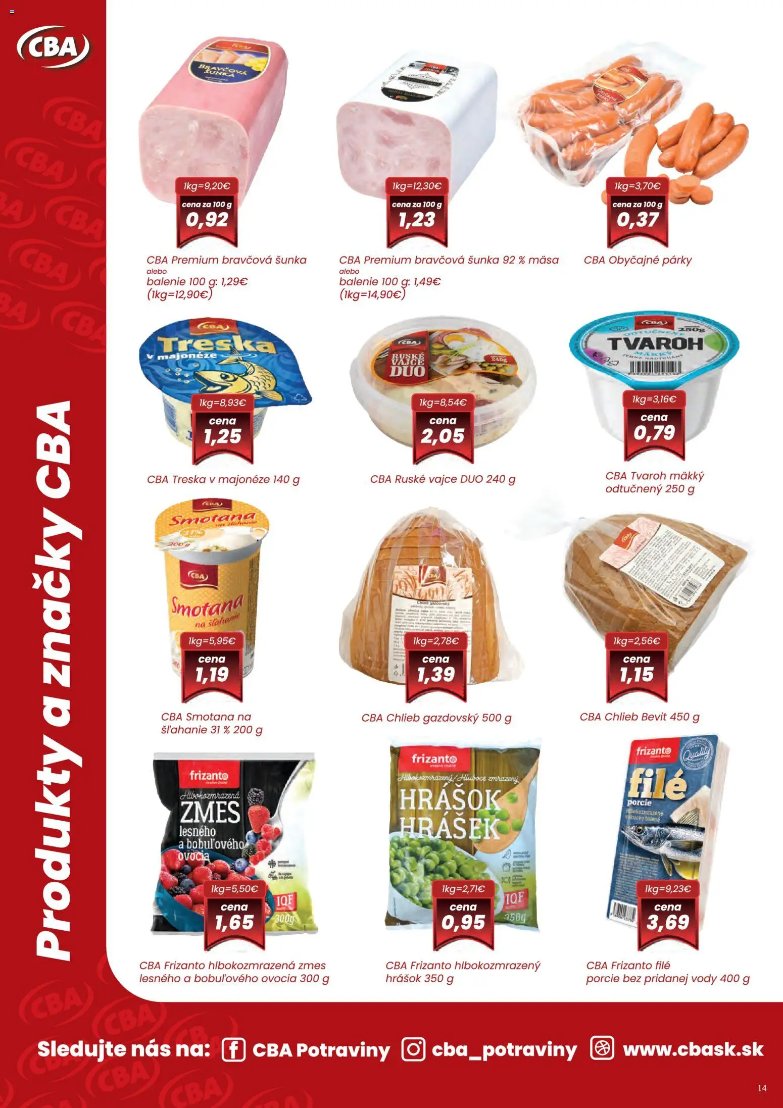 Nové CBA Verex akcie – leták je platný od 15.12.2025 | Strana: 14 | Produkty: Šunka, Hrášok, Párky, Treska