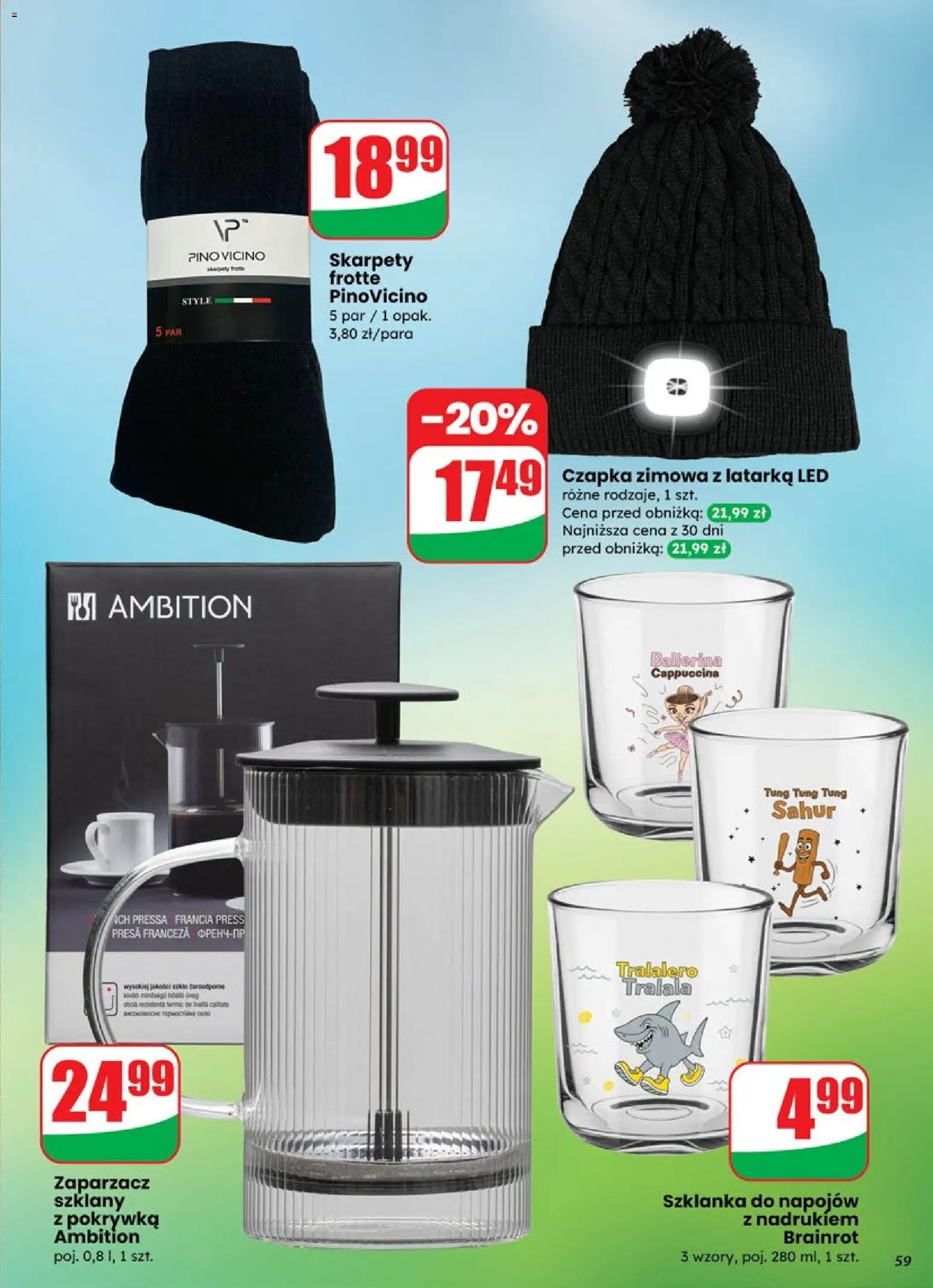 Dino Gazetka od 29.10.2025 | Strona: 59 | Produkty: Szklanka, Skarpety, Czapka