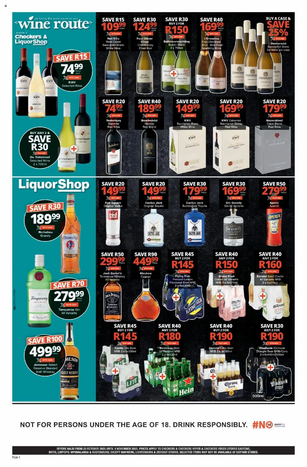New Checkers catalogue – valid from 20.10.2025 | Page: 4 | Products: Case, Wine, Gin, Fruit