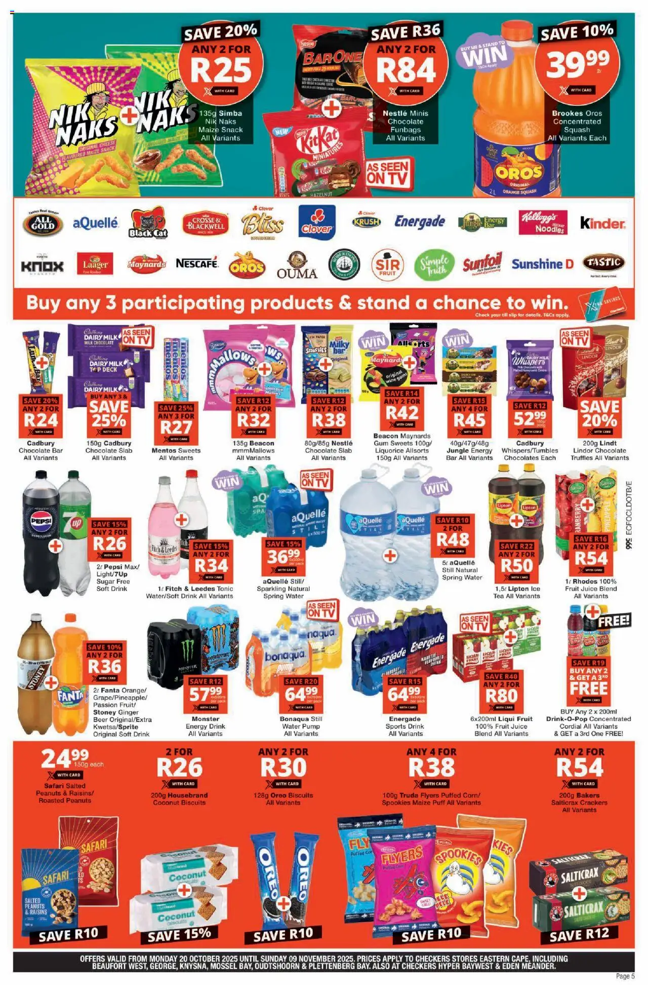New Checkers catalogue – valid from 20.10.2025 | Page: 5 | Products: Sweets, TV, Chocolate, Beer