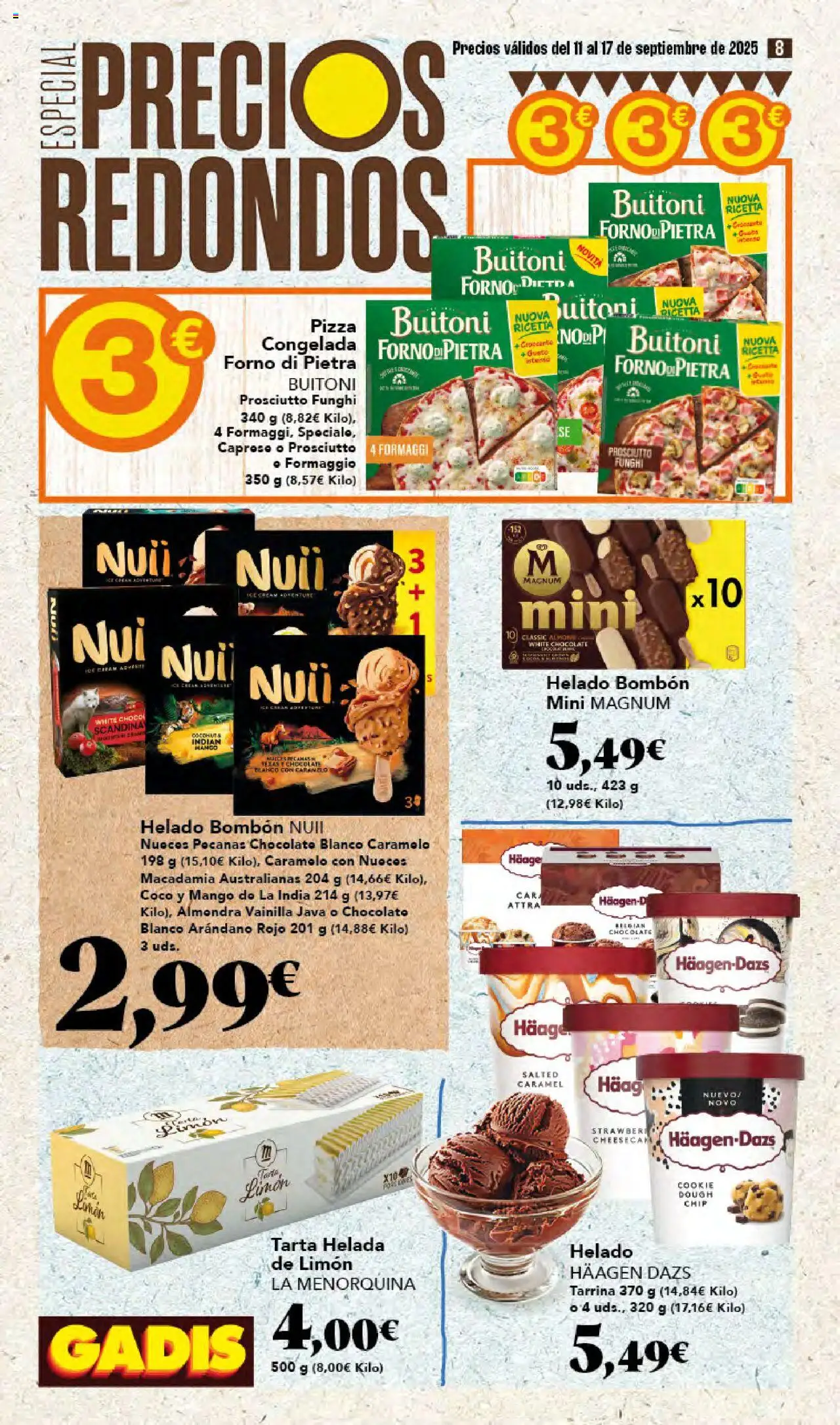 Gadis folleto │ válido desde el 11.09.2025 | Página: 8 | Productos: Helado bombón, Pizza, Helado, Ρούτερ