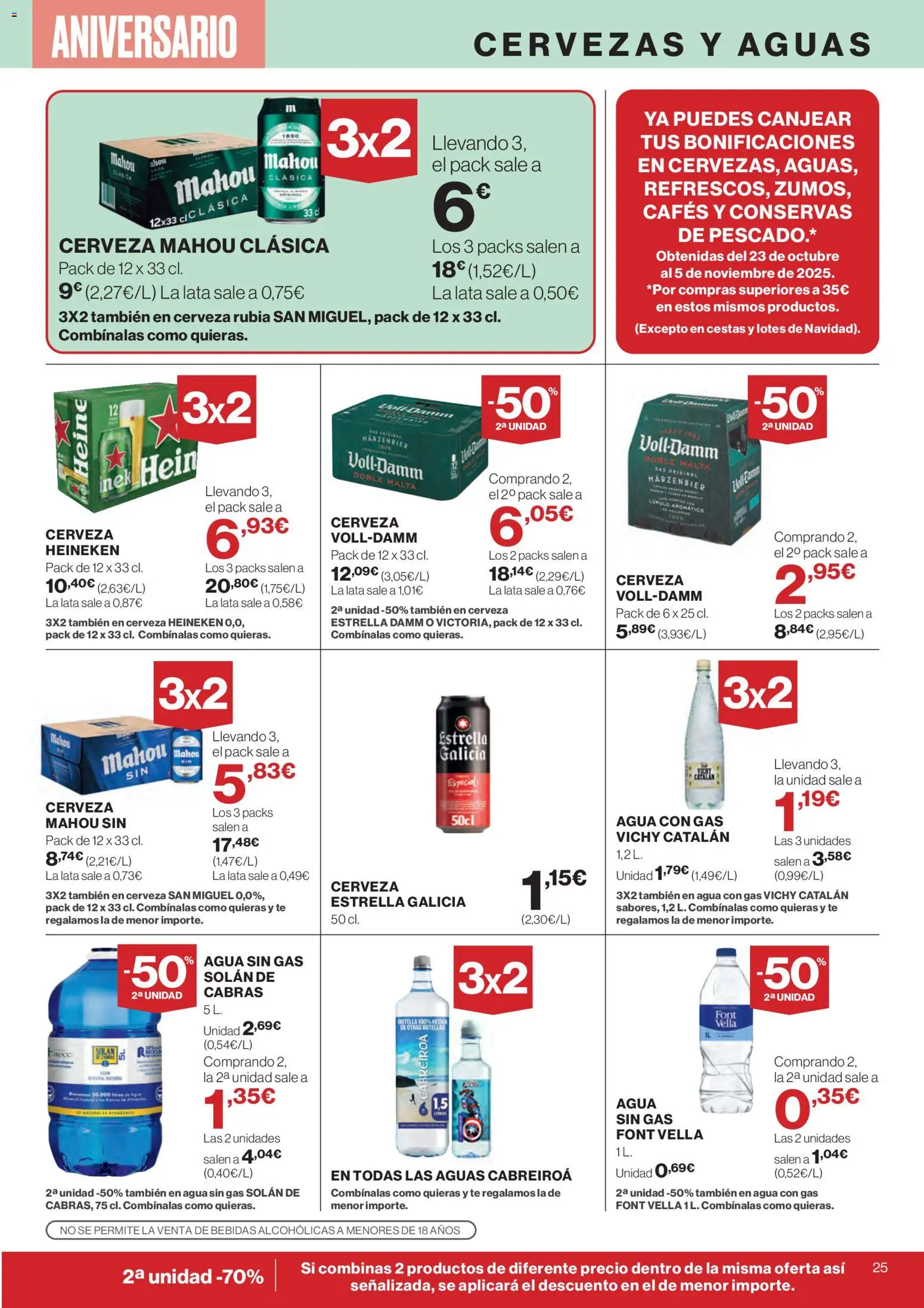Supercor folleto │ válido desde el 06.11.2025 | Página: 25 | Productos: Cerveza, Pescado, Agua con gas, Σπανάκι