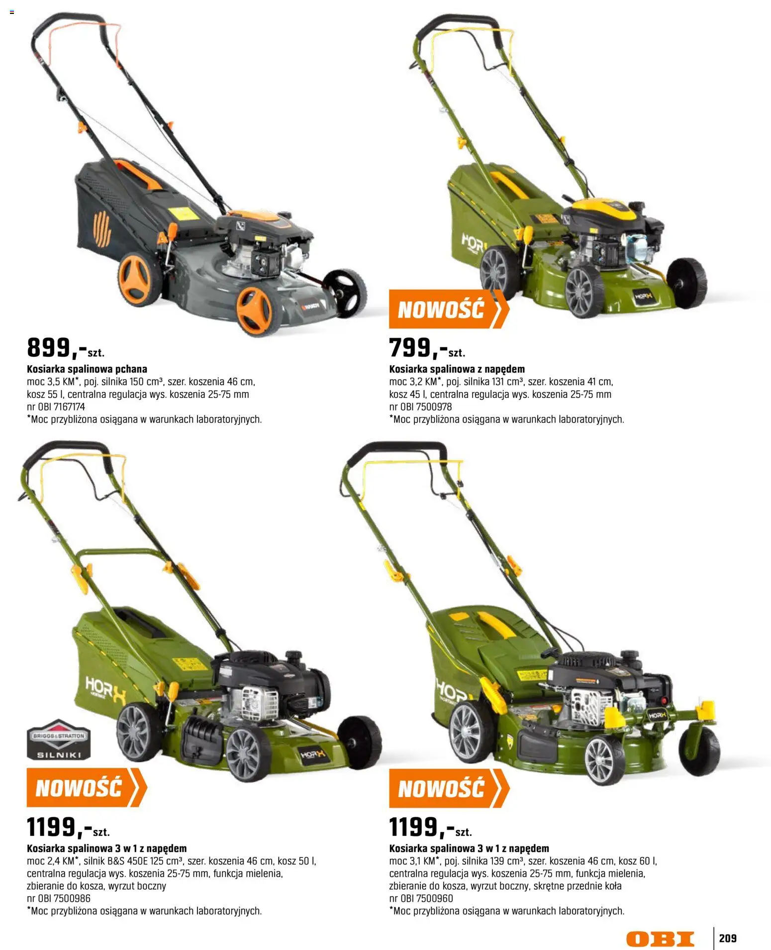 OBI gazetka - Ogród od 11.03.2026 | Strona: 209 | Produkty: Kosiarka, Kosz