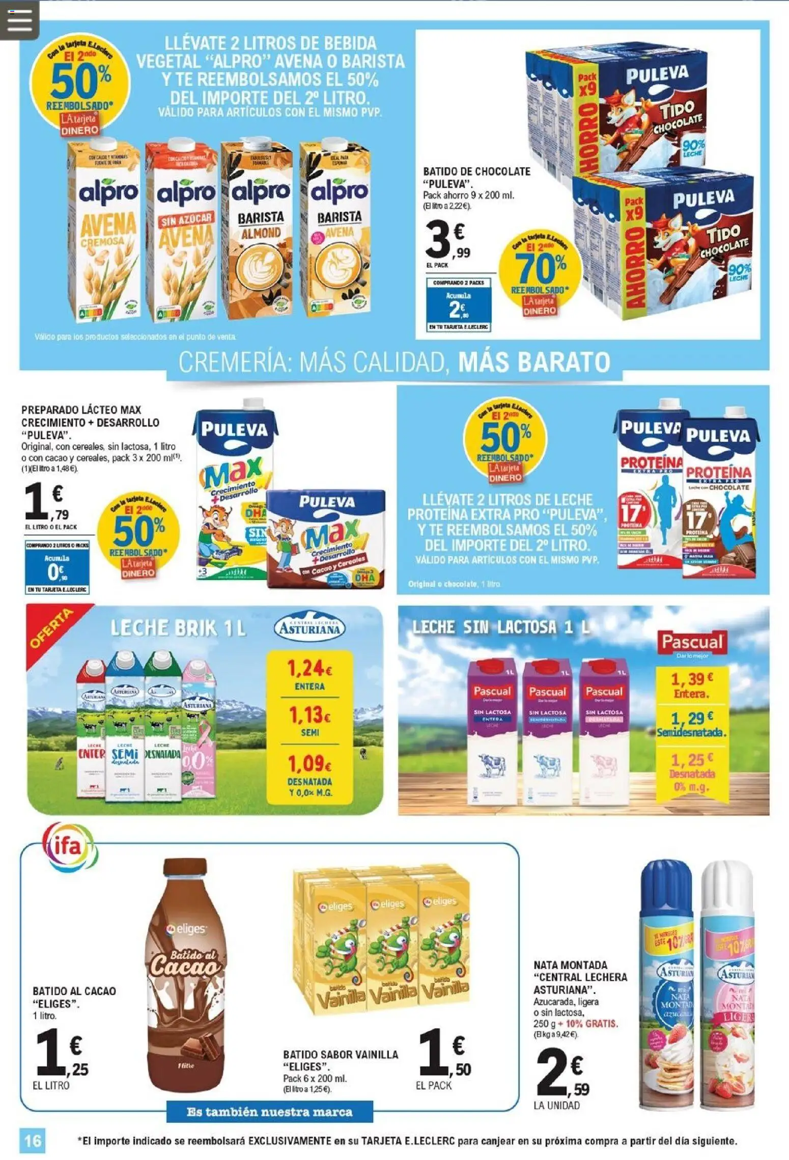 E.Leclerc folleto │ válido desde el 25.02.2026 | Página: 16 | Productos: Leche sin lactosa, Chocolate, Té, Φρυγανιές σικάλεως