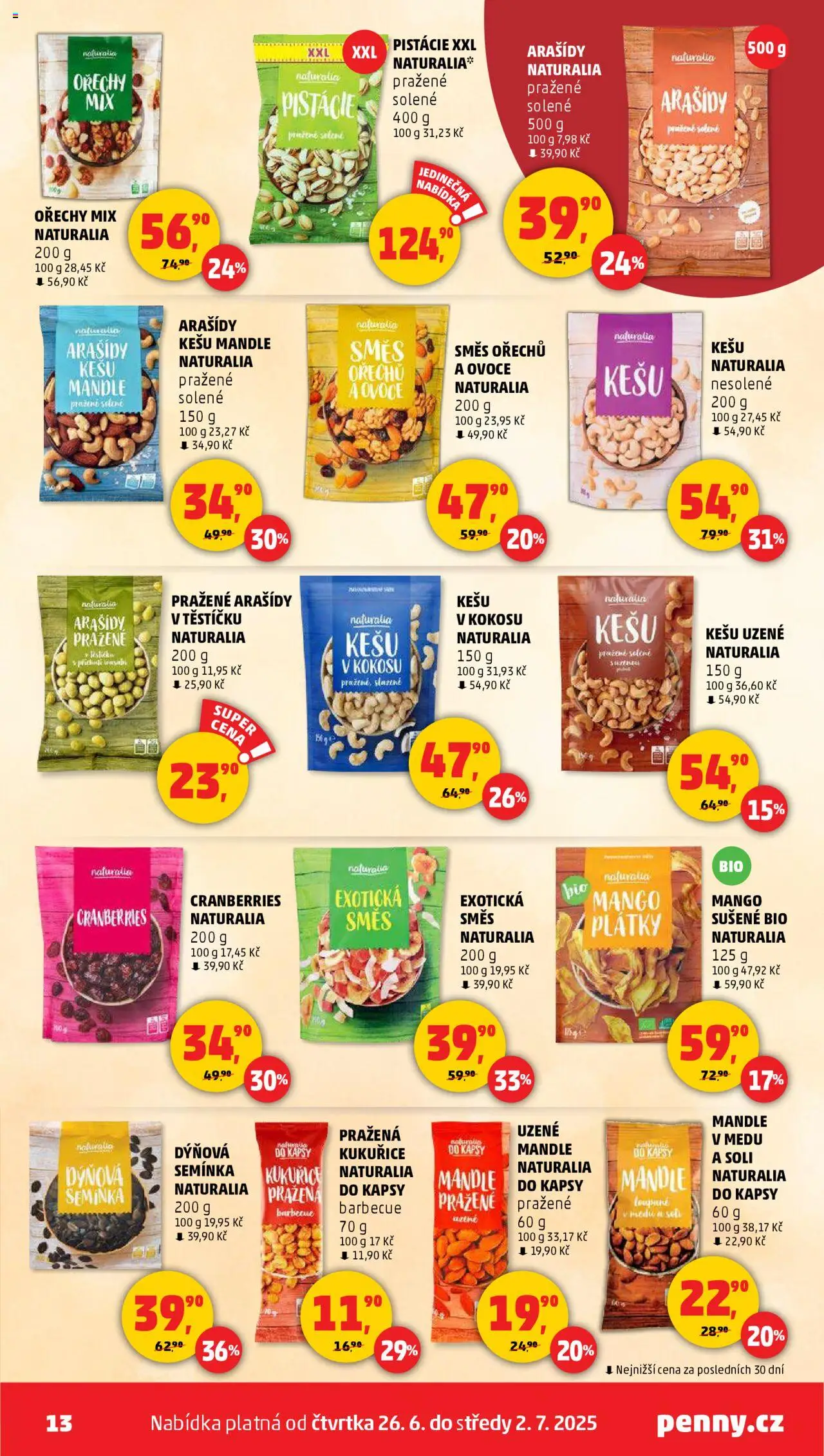 Penny Market leták - Čtvrtečník od 26.06.2025 | Strana: 13 | Produkty: Pistácie, Arašídy, Směs ořechů, Dýňová semínka