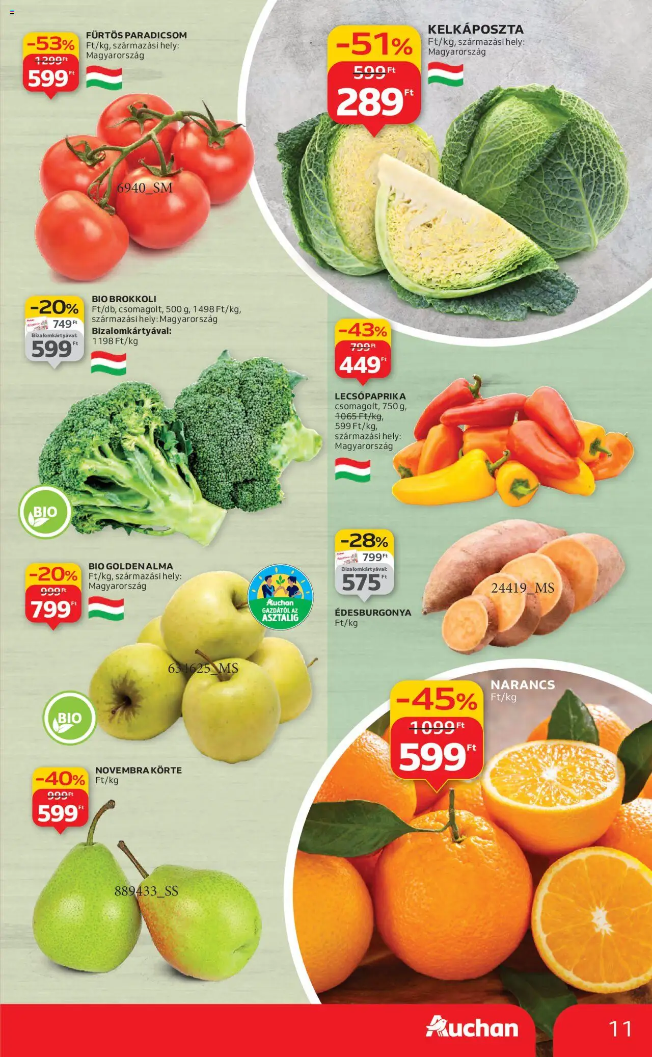 Auchan akciós ujság - amely érvényes a következő dátumtól: 16.10.2025 | Oldal: 11 | Termékek: Lecsópaprika, Édesburgonya, Kelkáposzta, Narancs
