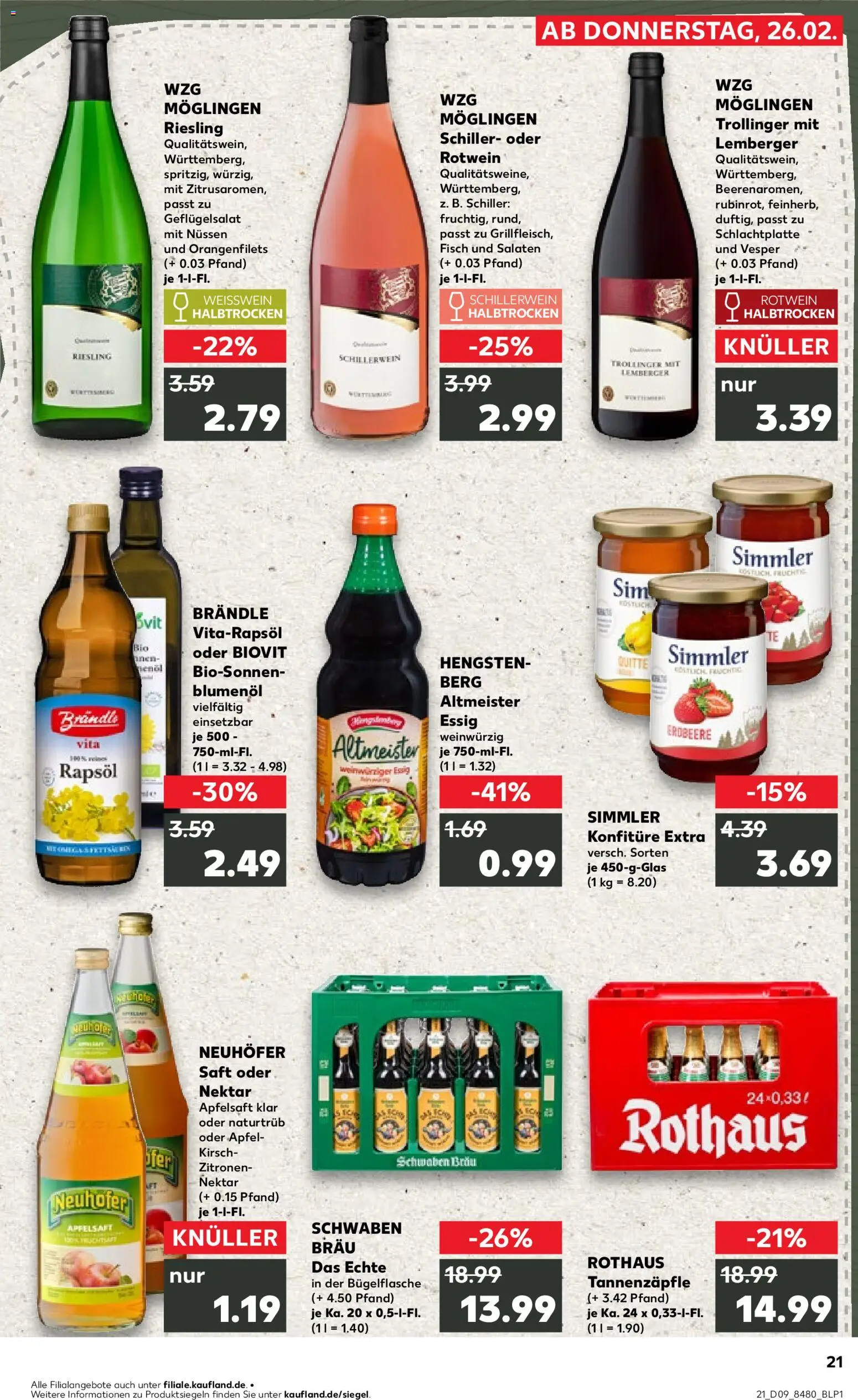 Kaufland prospekt Stuttgart	 – gültig ab 26.02.2026 | Seite: 21 | Produkte: Essig, Äpfel, Apfelsaft, Zitronen