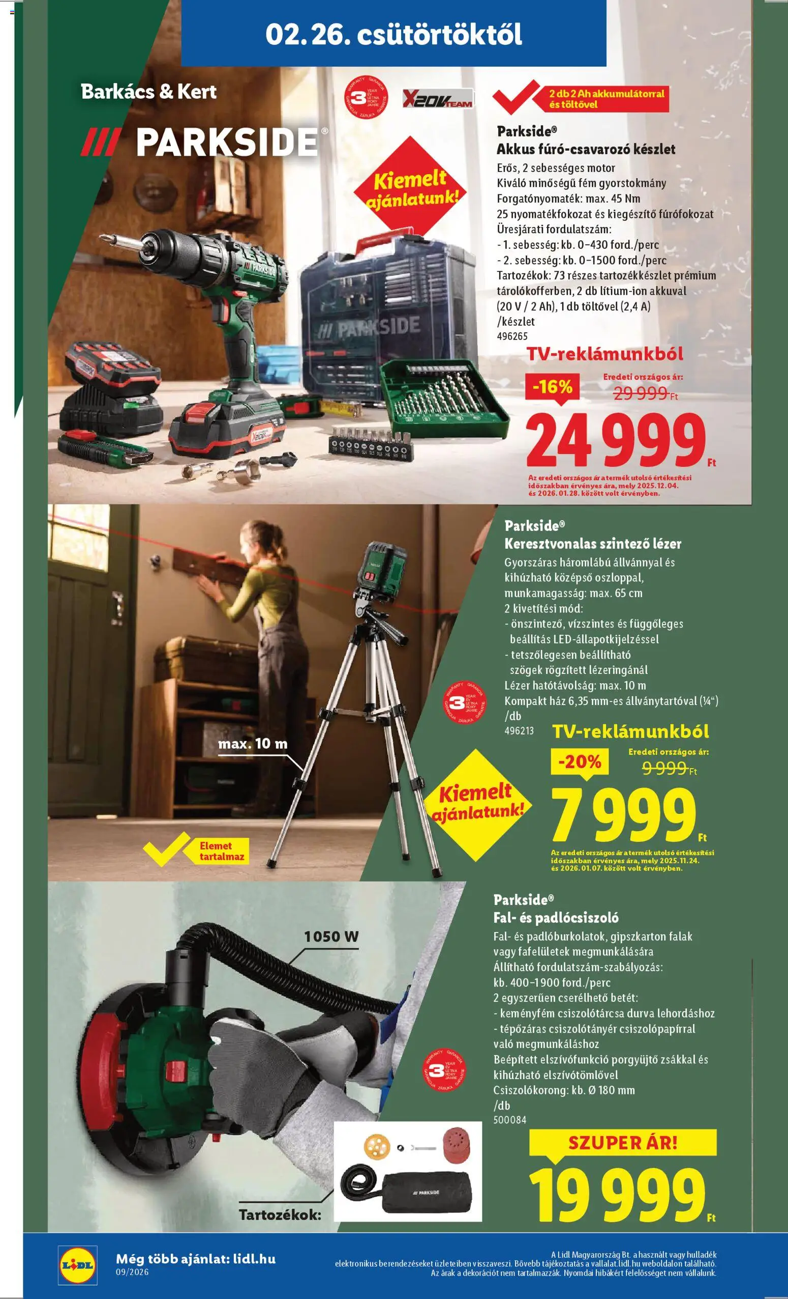 Lidl akciós ujság - amely érvényes a következő dátumtól: 26.02.2026 | Oldal: 2 | Termékek: Parkside, Gipszkarton