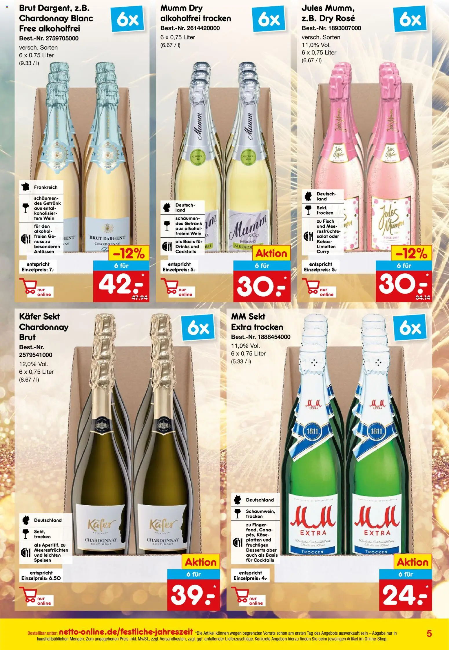 Netto Marken-Discount Online-Sonderangebote Sekt, Wein und Spiritousen – gültig ab 01.12.2025 | Seite: 5 | Produkte: Käse, Limetten, Hose, Salat