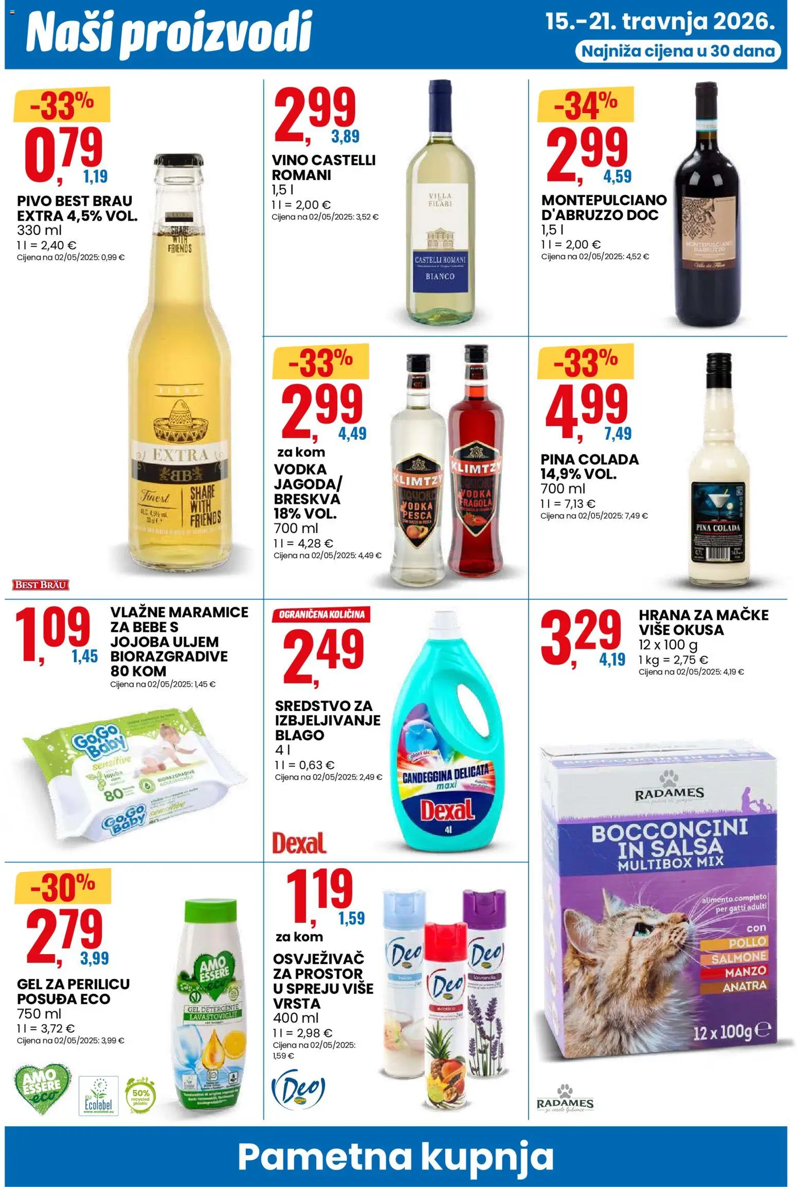 Eurospin katalog | vrijedi od 15.04.2026 | Stranica: 12 | Proizvodi: Vlažne maramice, Pivo, Breskva, Vodka