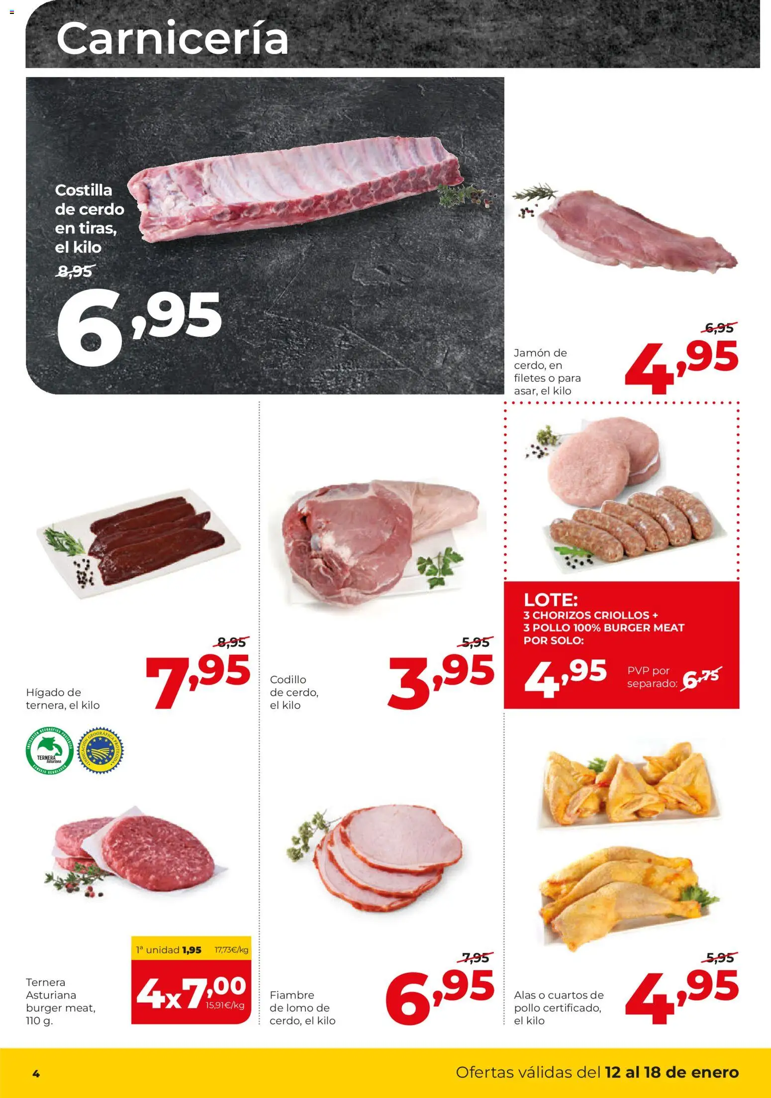 Alimerka folleto Asturias │ válido desde el 12.01.2026 | Página: 4 | Productos: Jamón, Cerdo, Costilla de cerdo