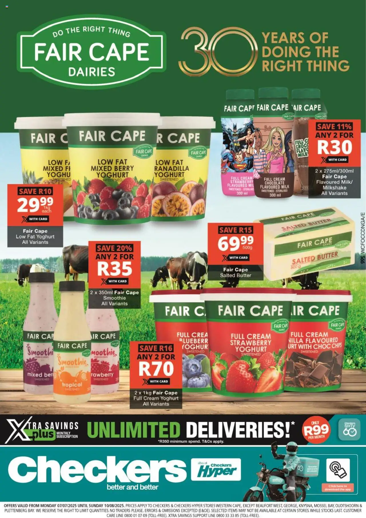 Checkers Western Cape - Fair Cape Promotion │ valid from 07.07.2025 | Page: 1 | Products: Yoghurt, Milk, Butter, Chips