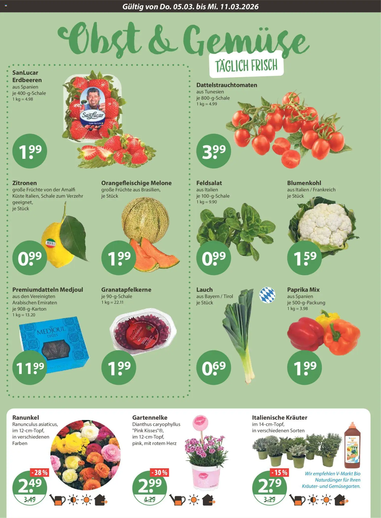 V-Markt - Hallertau / Oberpfalz – gültig ab 05.03.2026 | Seite: 4 | Produkte: Gemüse, Obst, Melone, Erdbeeren