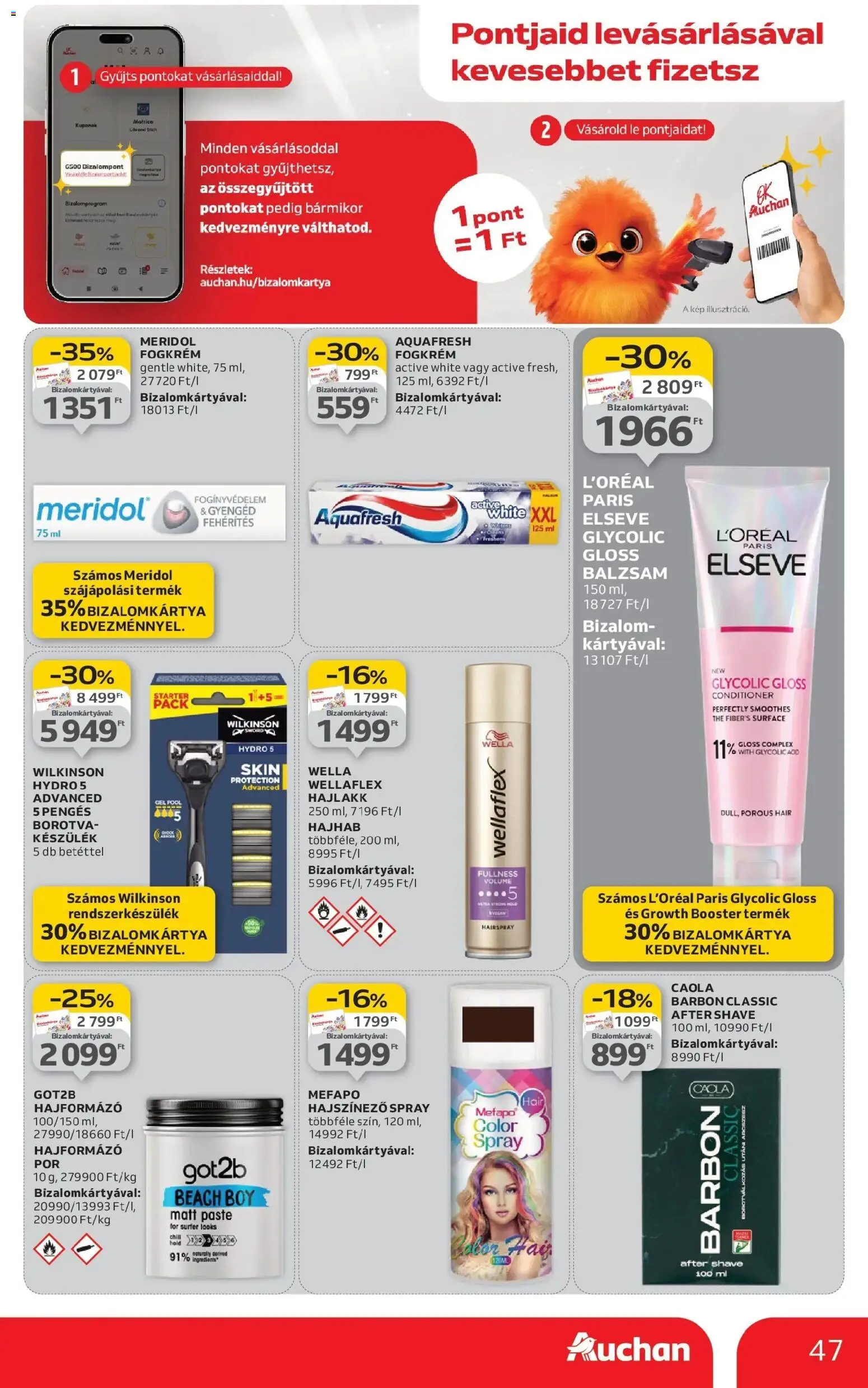 Auchan akciós ujság - amely érvényes a következő dátumtól: 18.12.2025 | Oldal: 47 | Termékek: Borotva, Hajhab, Hajlakk, Fogkrém