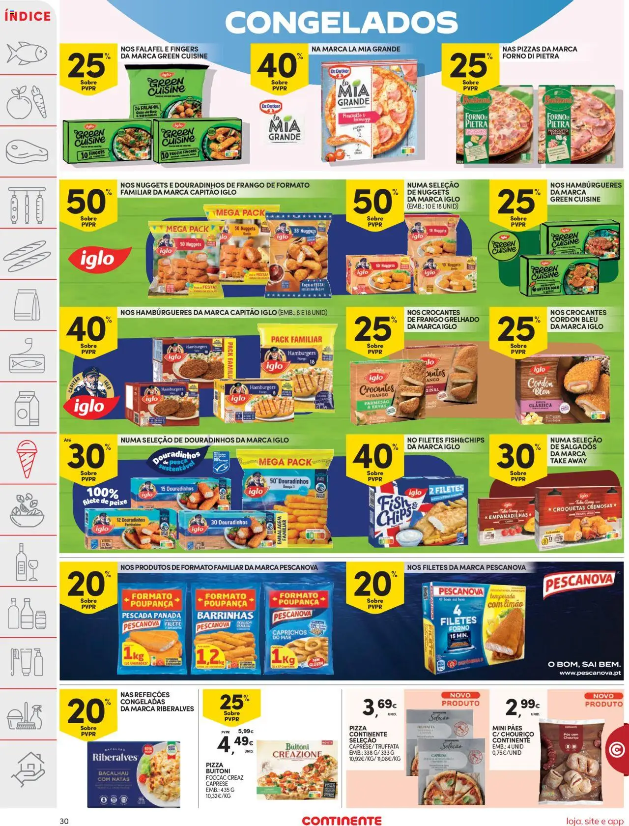 Continente folheto │ válido de 19.08.2025 | Página: 30 | Produtos: Forno, Faca, Pizza, Nuggets