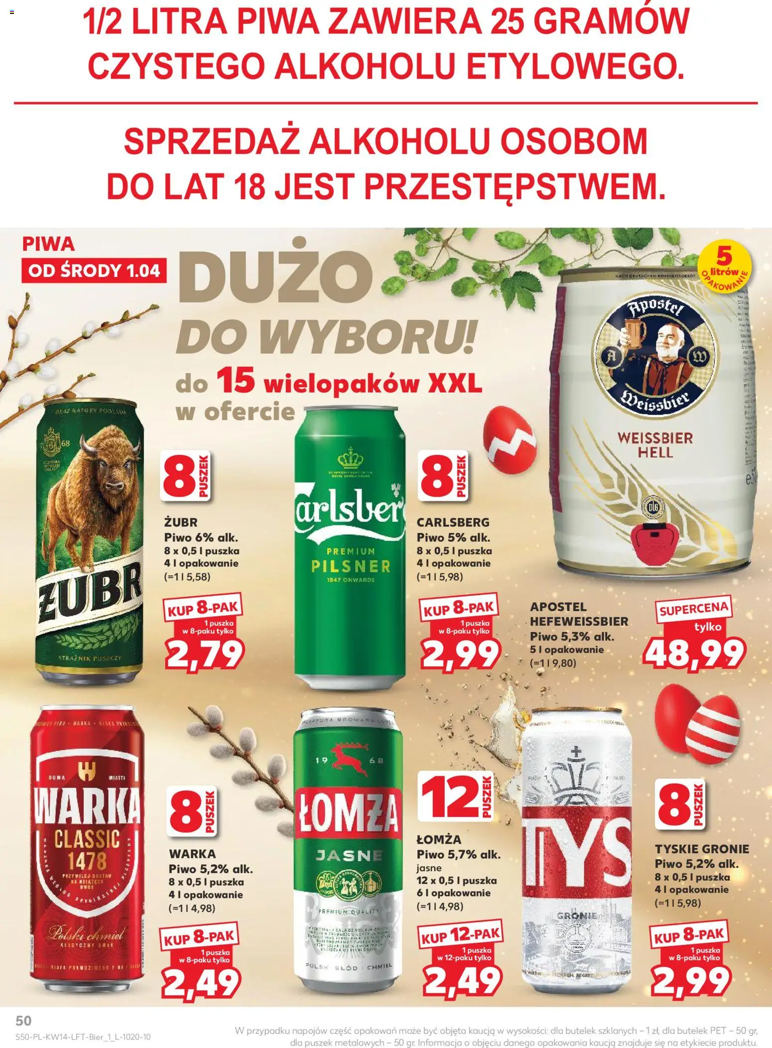 Kaufland gazetka od 01.04.2026 | Strona: 50 | Produkty: Warka, Tyskie, Piwo