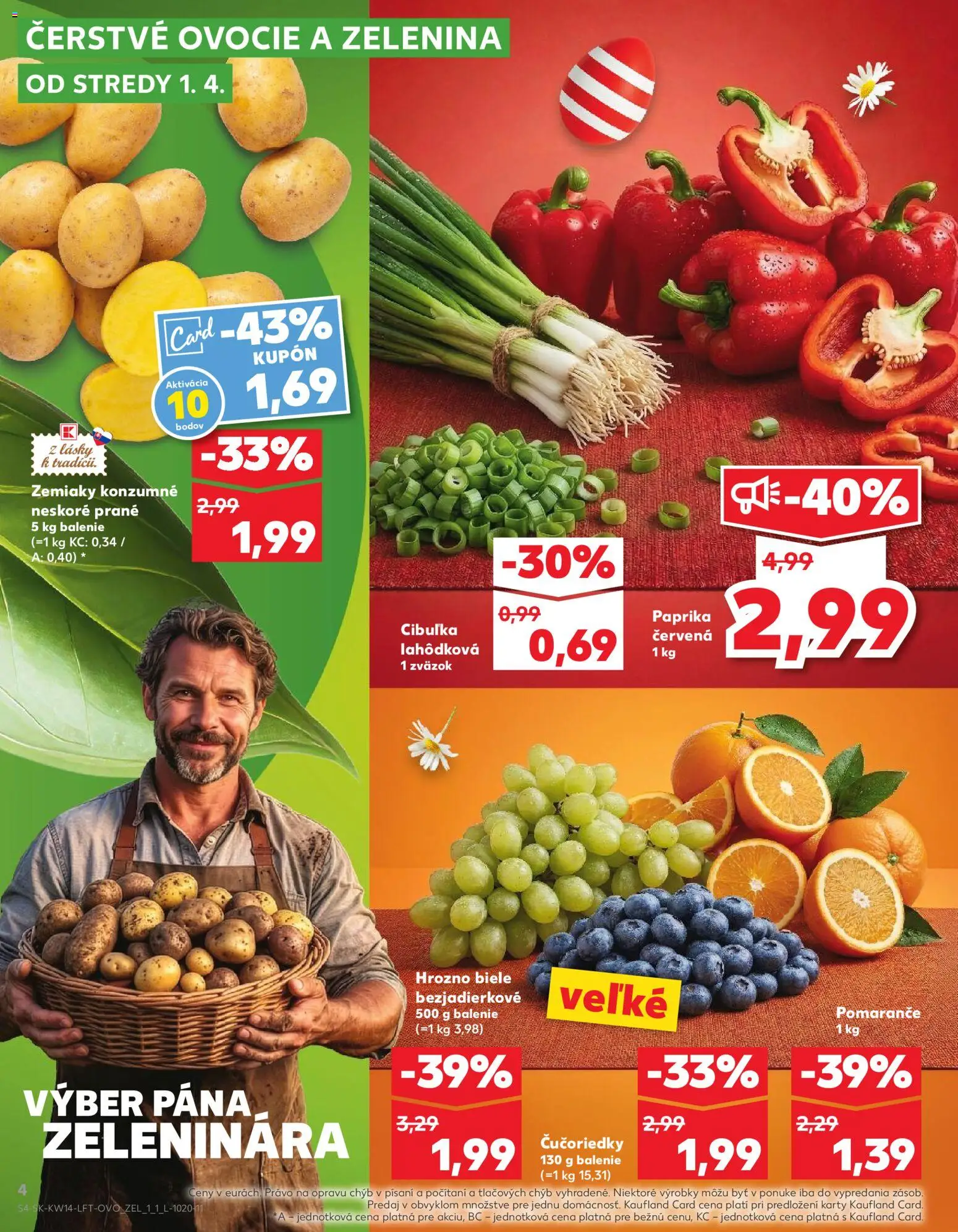Nové Kaufland akcie – leták je platný od 01.04.2026 | Strana: 4 | Produkty: Paprika, Čučoriedky, Hrozno, Ovocie