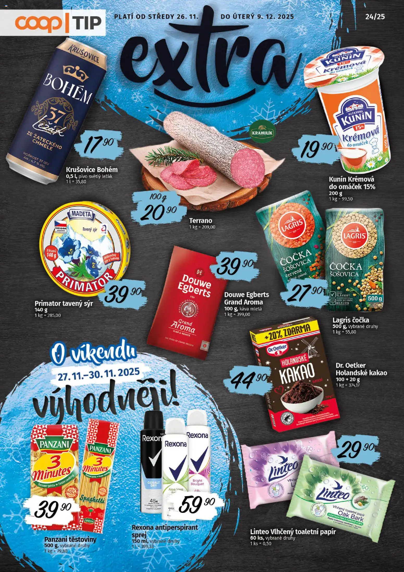 Coop leták - Tip Extra od 26.11.2025 | Strana: 1 | Produkty: Antiperspirant, Káva, Těstoviny, Douwe Egberts