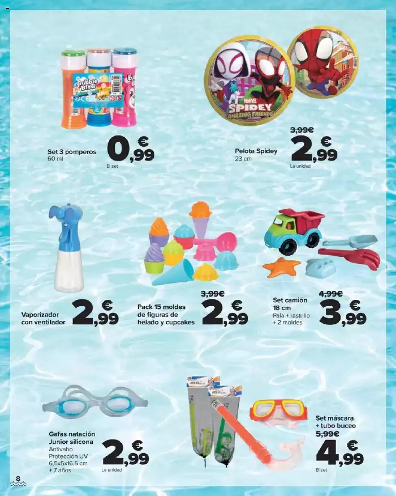 Carrefour - Piscina │ válido desde el 16.05.2025 | Página: 8 | Productos: Máscara, Rastrillo, Helado, Ventilador