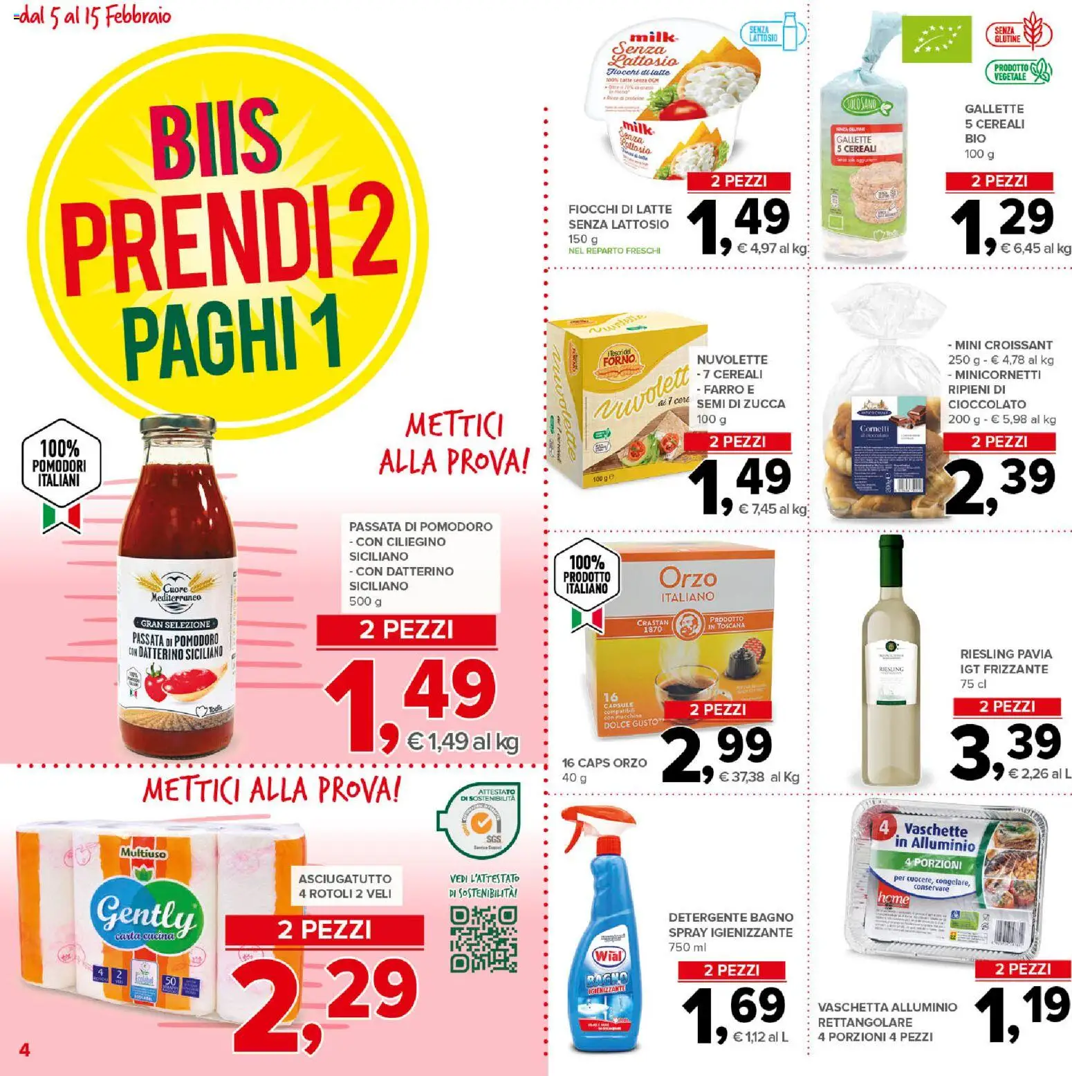 Volantino Todis del 05.02.2026 | Pagina: 4 | Prodotti: Fiocchi, Latte, Bagno, Farro