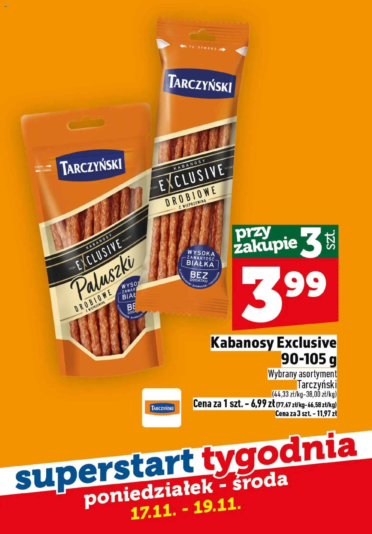 Topaz Gazetka - Superstart tygodnia od 17.11.2025 | Strona: 3 | Produkty: Kabanosy, Paluszki, Wieprzowina