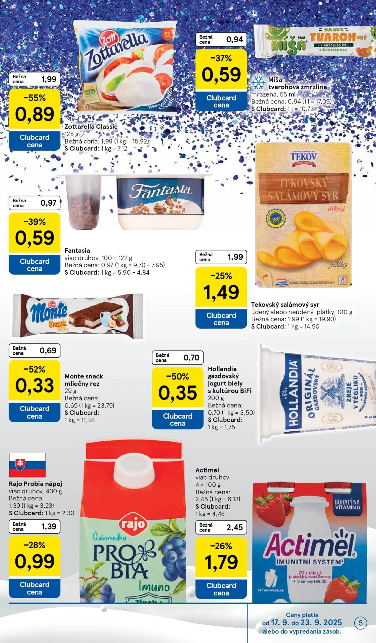 Nové Tesco akcie – leták je platný od 17.09.2025 | Strana: 5 | Produkty: Jogurt, Nanuk, Zmrzlina, Actimel