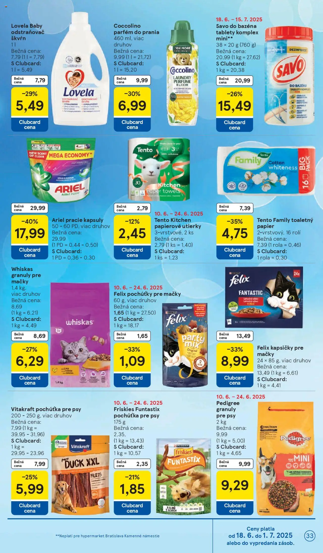 Tesco Hypermarket - leták │ platný od 18.06.2025 | Strana: 33 | Produkty: Friskies, Odstraňovač škvŕn, Whiskas, Coccolino