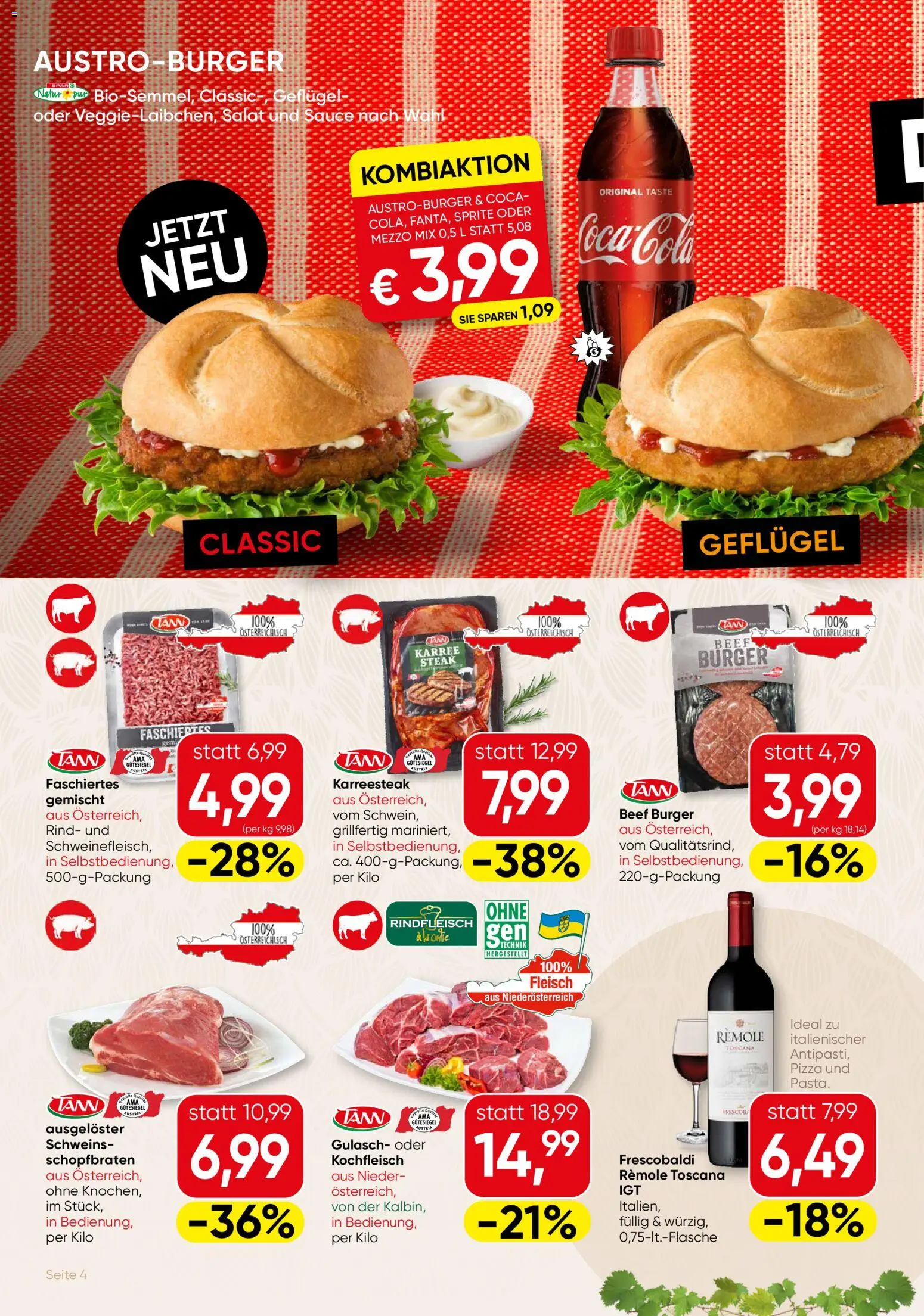 SPAR Gourmet Flugblatt gültig ab 23.04.2026 | Seite: 4 | Produkte: Salat, Pizza, Rindfleisch