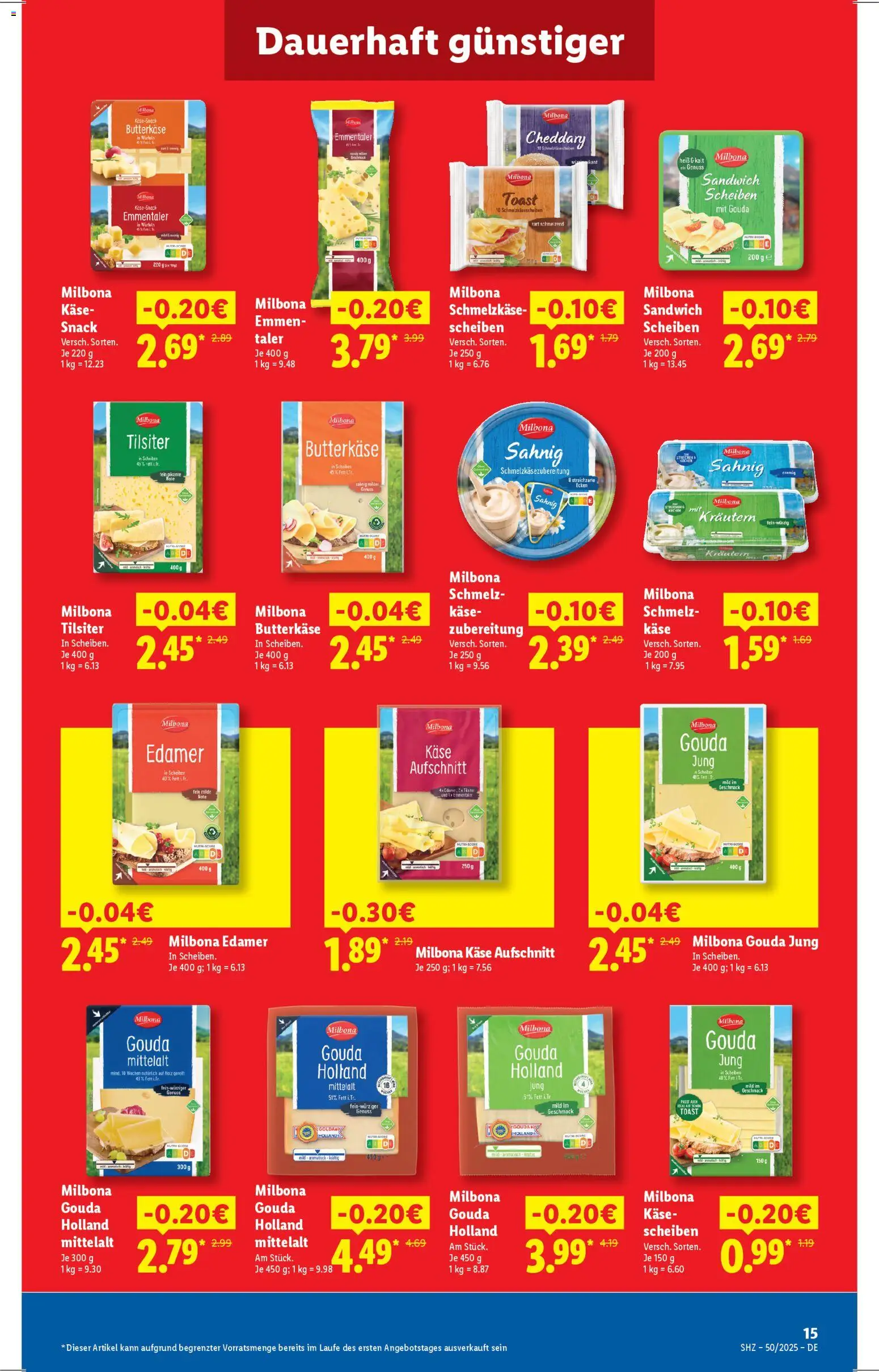 Lidl - Prospekt – gültig ab 08.12.2025 | Seite: 15 | Produkte: Käse, Toast, Gouda, Edamer