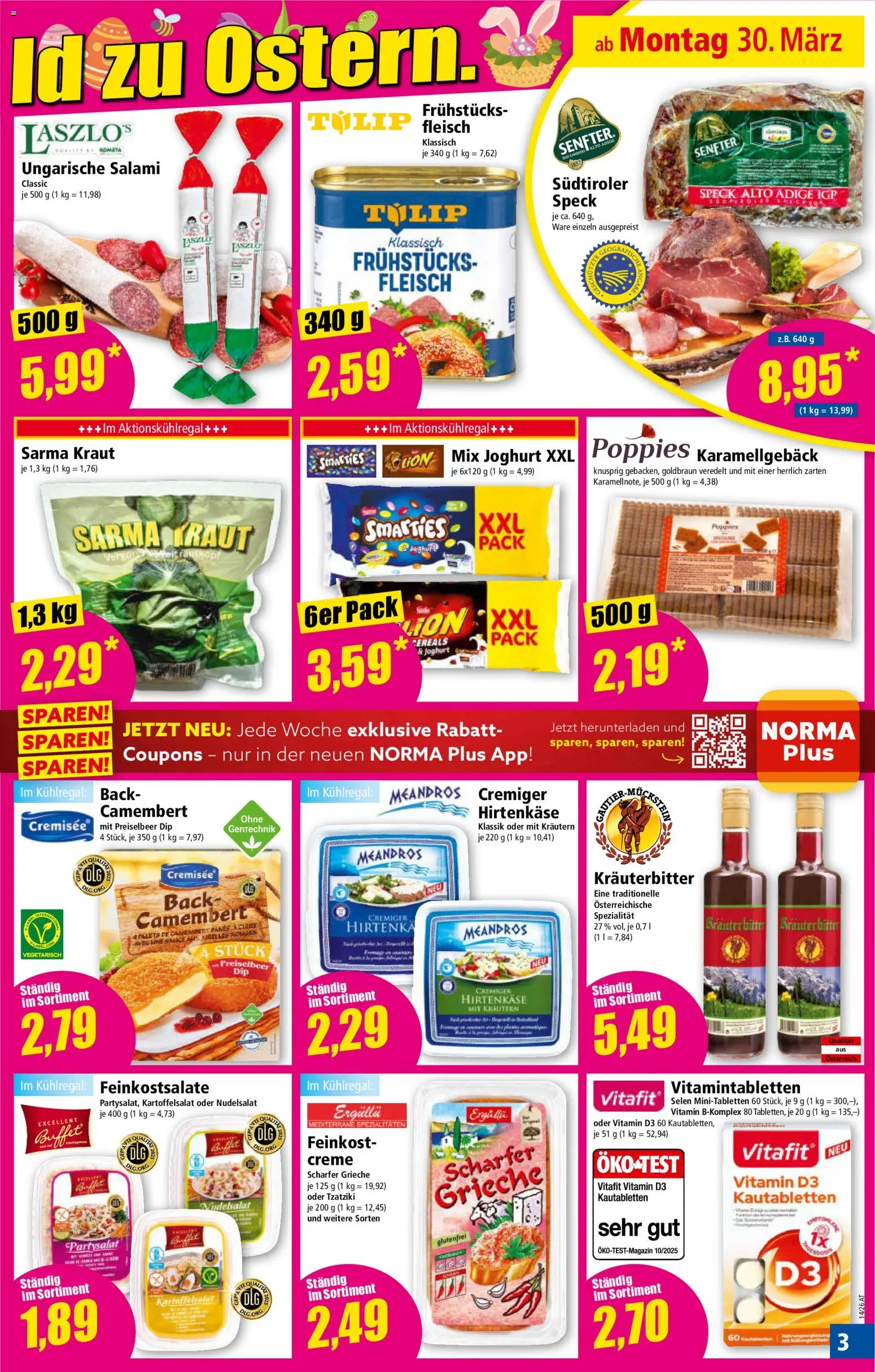 Norma Flugblatt gültig ab 30.03.2026 | Seite: 3 | Produkte: Kraut, Creme, Joghurt, Salami