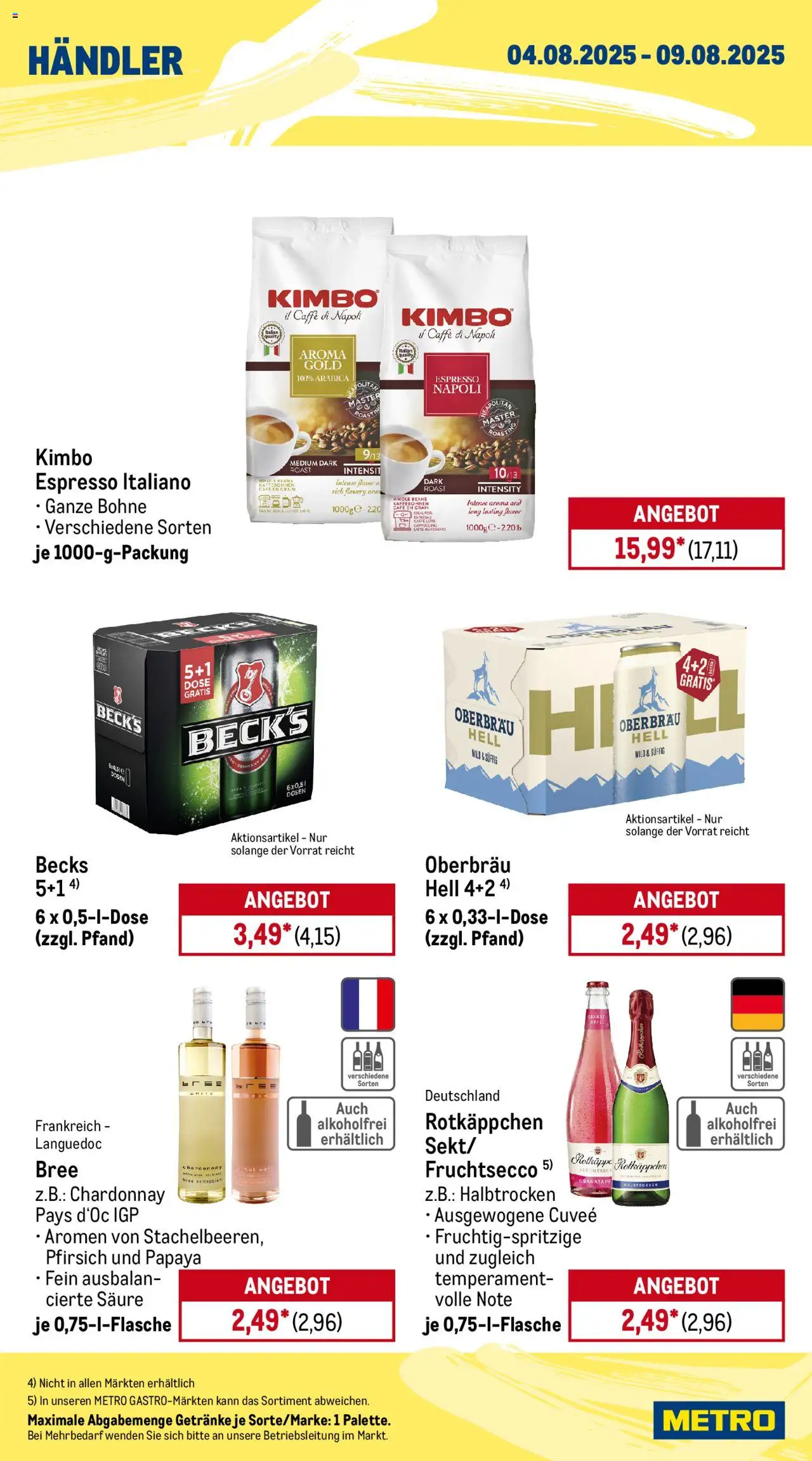Metro - Wochen-Angebote Händler - gültig ab dem 04.08.2025 | Seite: 3 | Produkte: Bree, Fruchtsecco, Pfirsich, Rotkäppchen