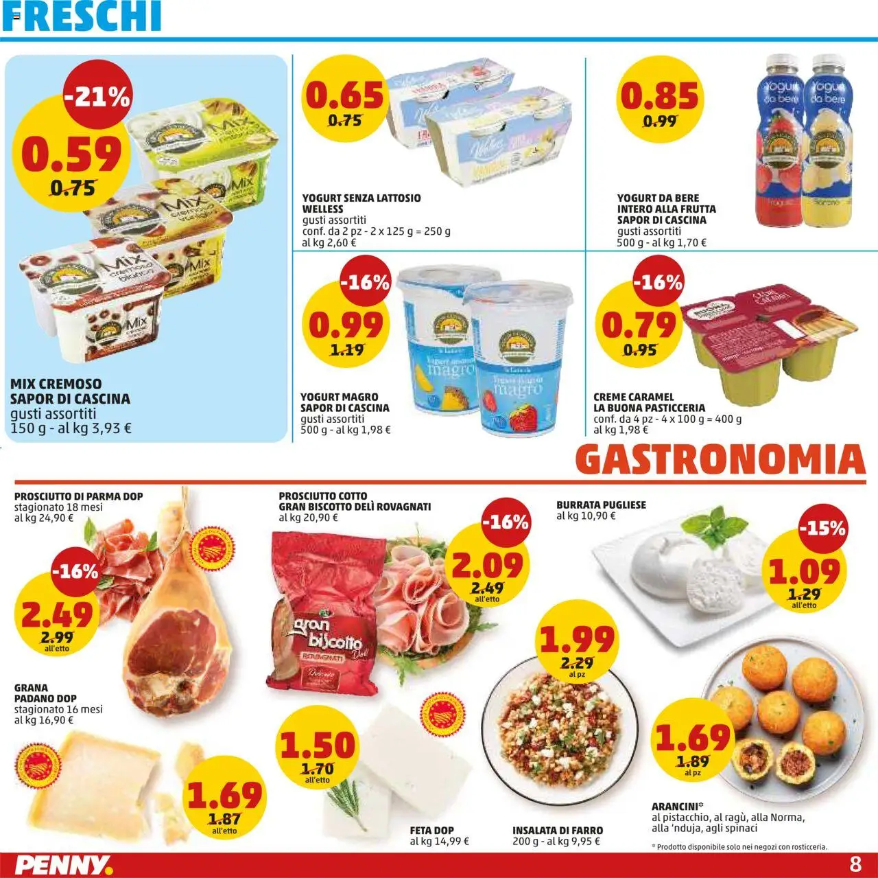 Volantino PENNY del 14.08.2025 | Pagina: 8 | Prodotti: Prosciutto di Parma, Yogurt senza lattosio, Burrata, Farro