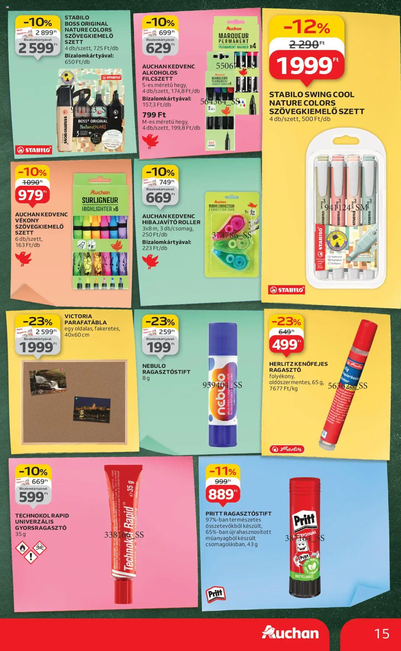 Auchan akciós ujság - amely érvényes a következő dátumtól: 07.08.2025 | Oldal: 15 | Termékek: Ragasztó, Roller, Parafatábla