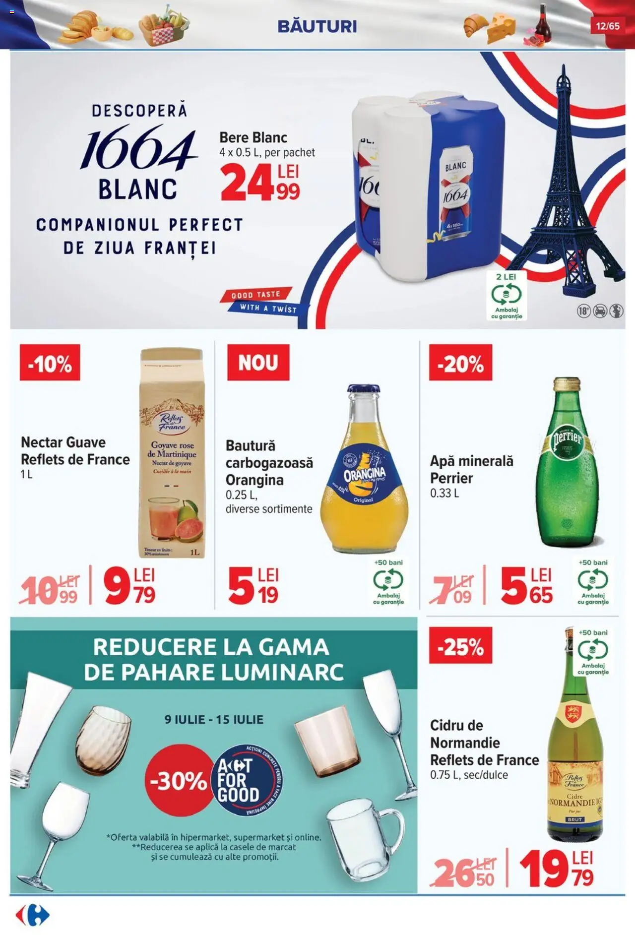 Catalog Carrefour – valabil de la 09.07.2025 | Pagină: 12 | Produse: Pahare, Yazı tahtası kalemi, Bere, Apă